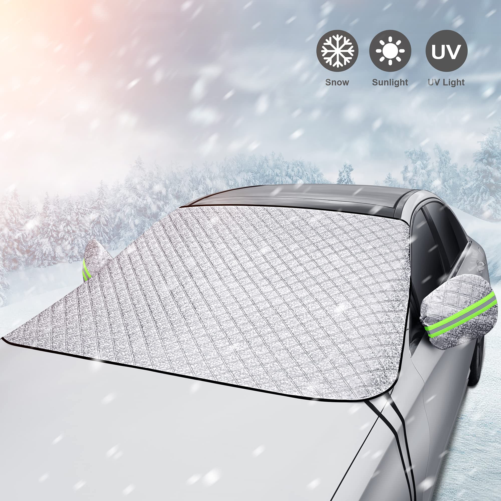 Tapha Extra Large Windshield Snow Cover For Ice & Sleet, Freeze Protector For Auto Coupe Sedan Truck Van Suv, 63'' X 49.6'' Inch