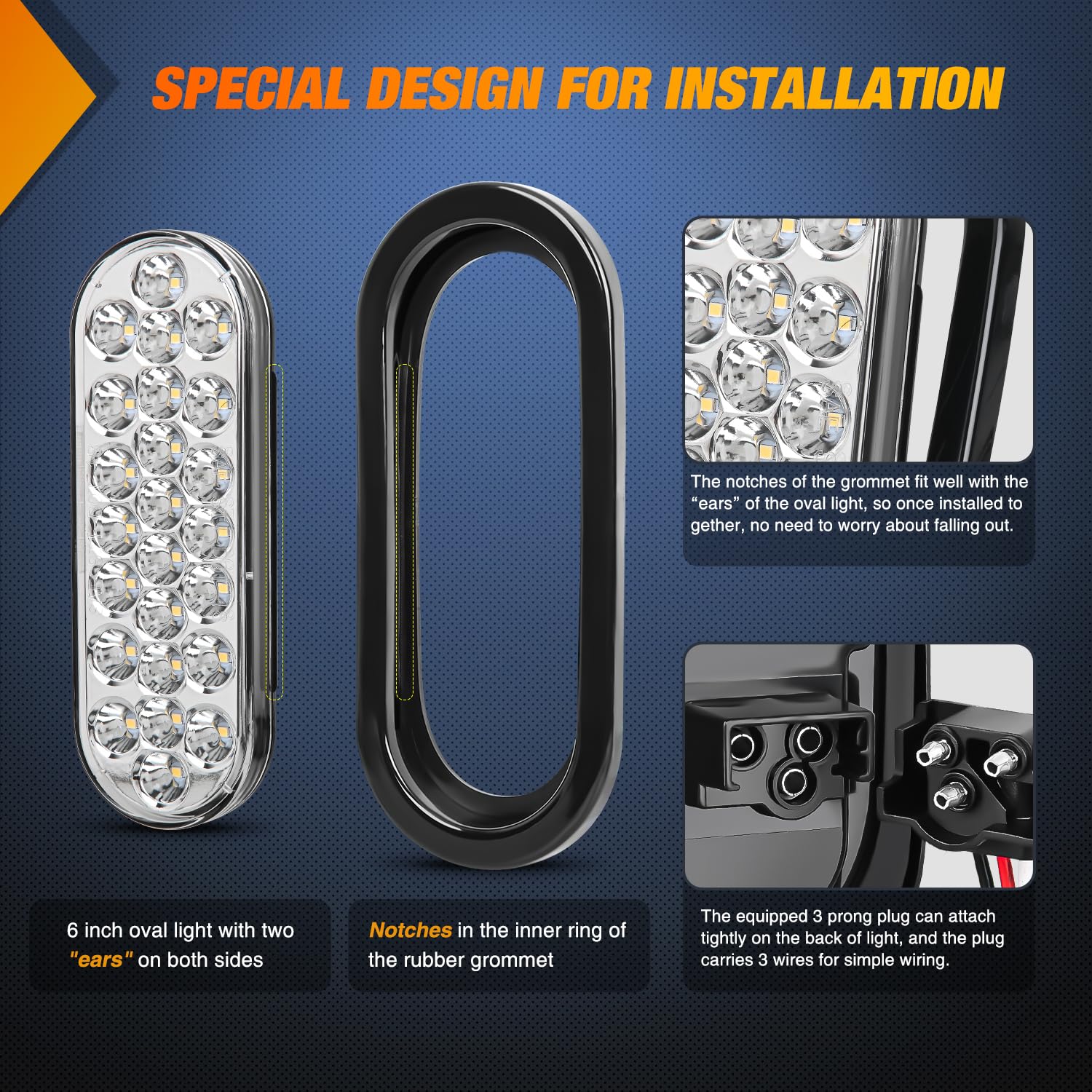 Nilight 6Inch Oval Trailer Tail Light 2Pcs White 24Led Back Up Reverse Lights W/Flush Mount Grommets Plugs Ip67 Waterproof For 1