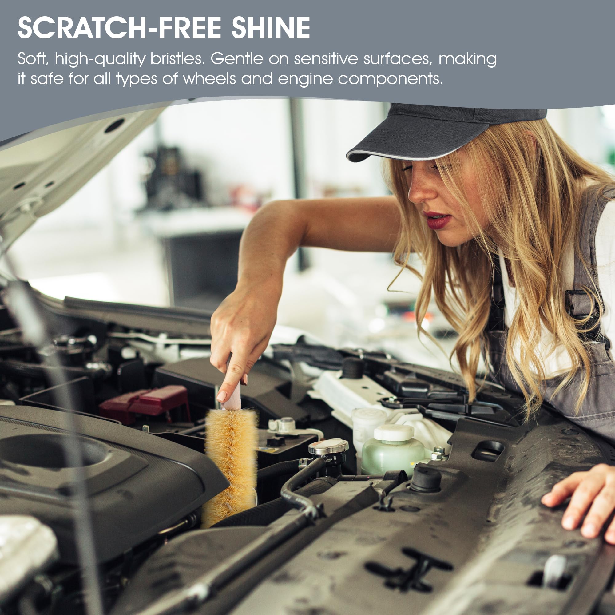 Nanoskin Ultra-Reach 17-Inch Professional Car Detailing Brush For Spokes, Wheels, Engines - Long Handle, Flexible Bristles, Scra