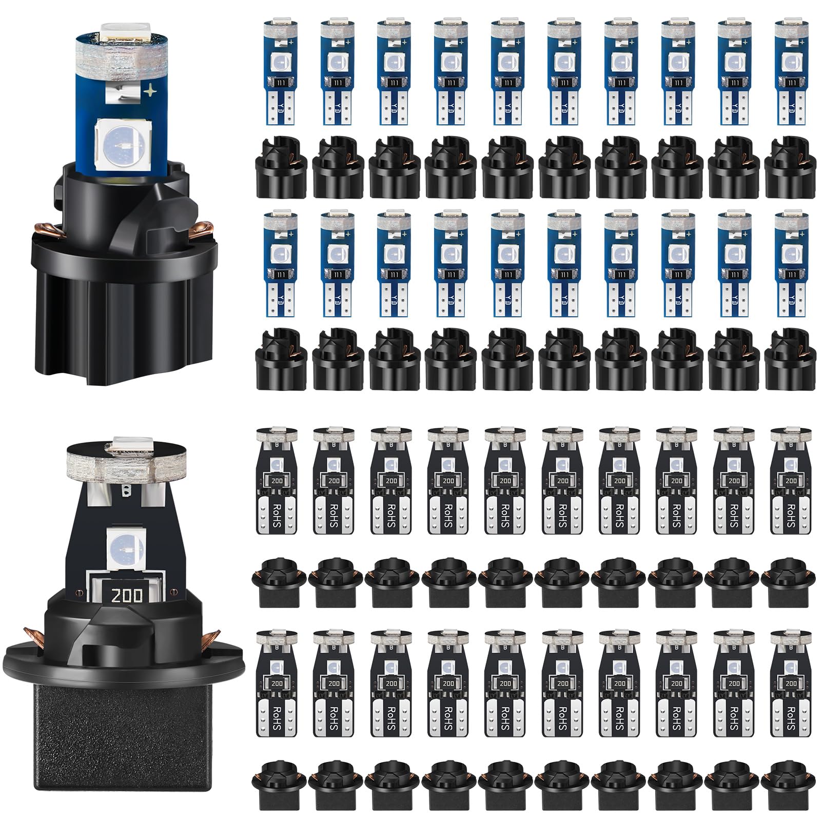BBTO 40 Pieces T5 T10 LED Bulbs Dash Lights with Twist Socket Instrument Dashboard Light LED Bulbs for Interior Car Lights Dashb