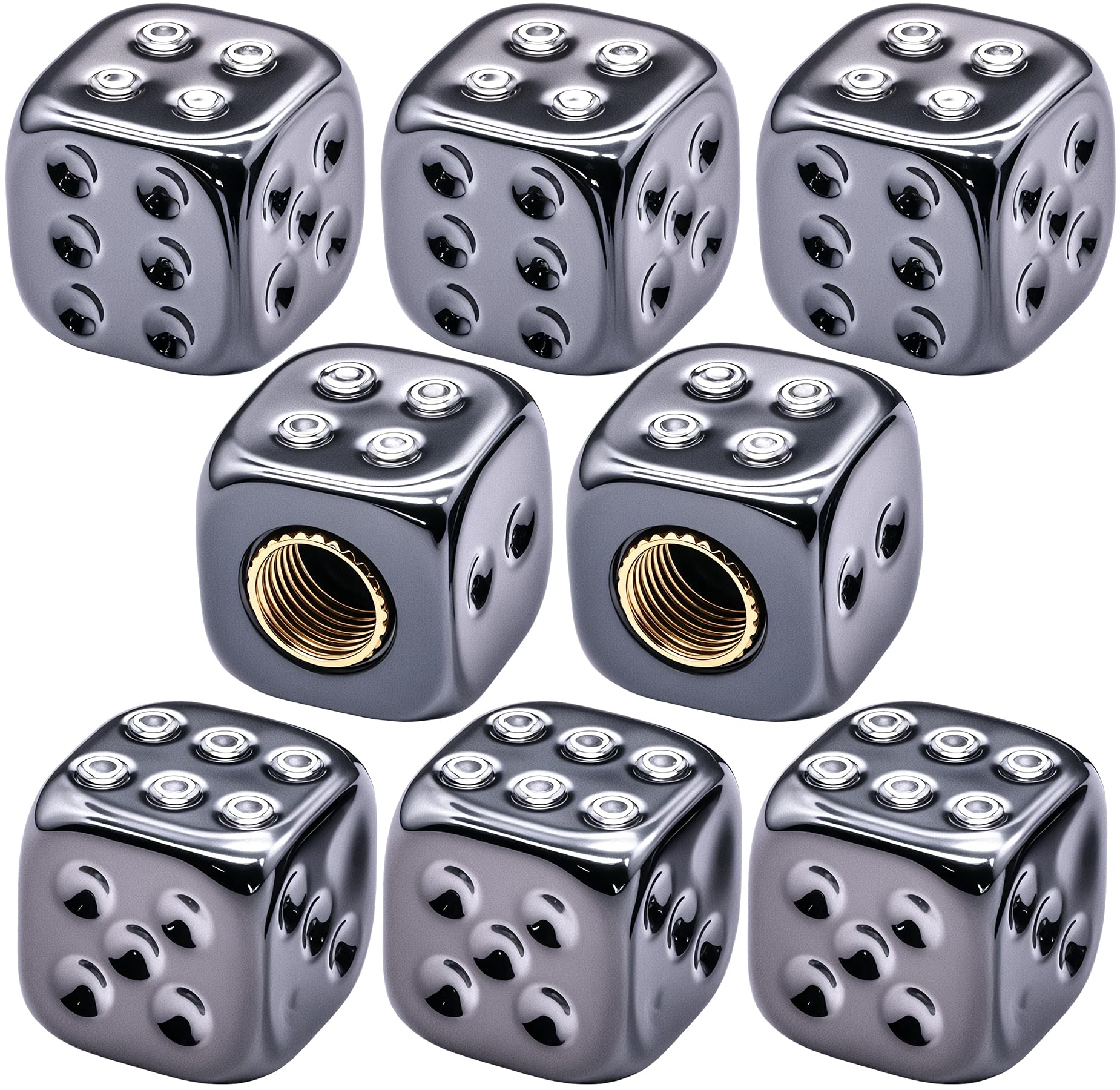 MEAJOO 8PCS Dice Tire Valve Stem Caps, Wheels Tire Air Caps with O Rubber Ring Accessories, Corrosion Resistant Leak-Proof, Univ