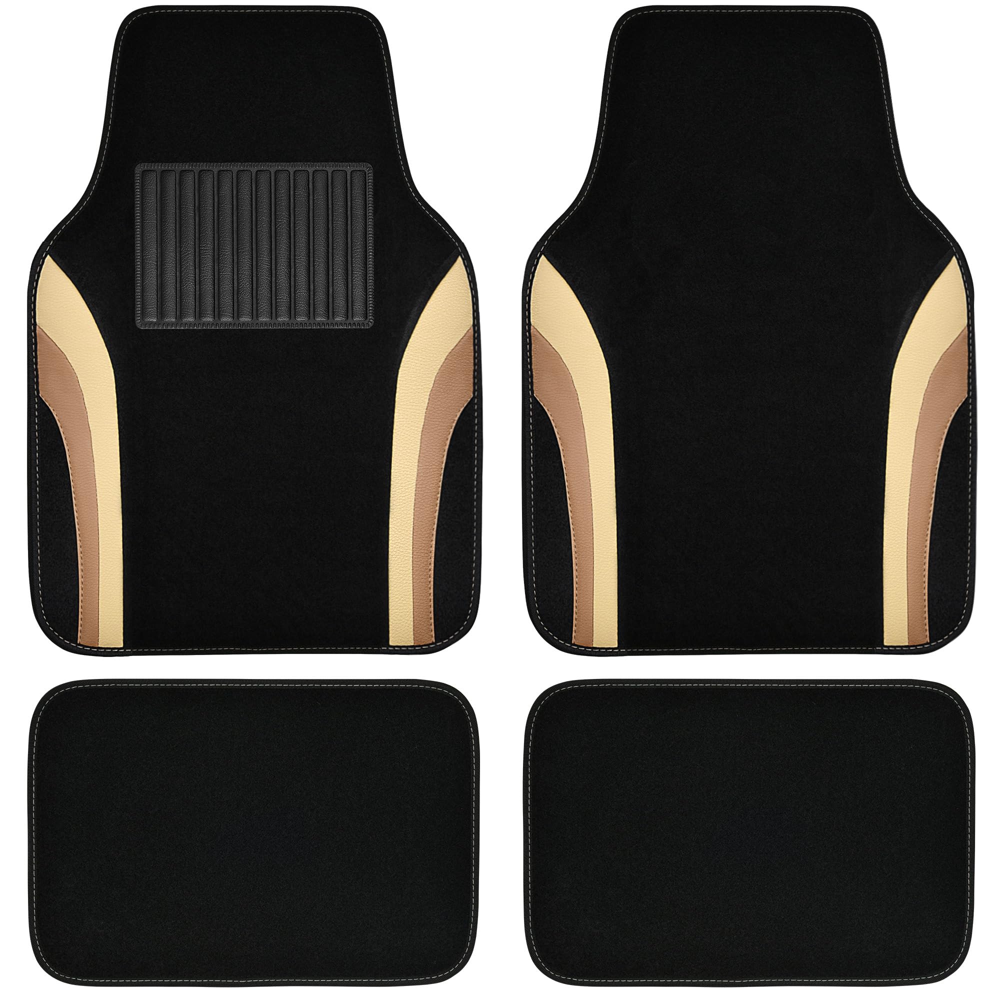 Car Pass Beige Leather Car Floor Mats, Sporty Waterproof Car Carpet,Universal Automotive Floor Mats Fit For Sedans, Cars, Mid Tr