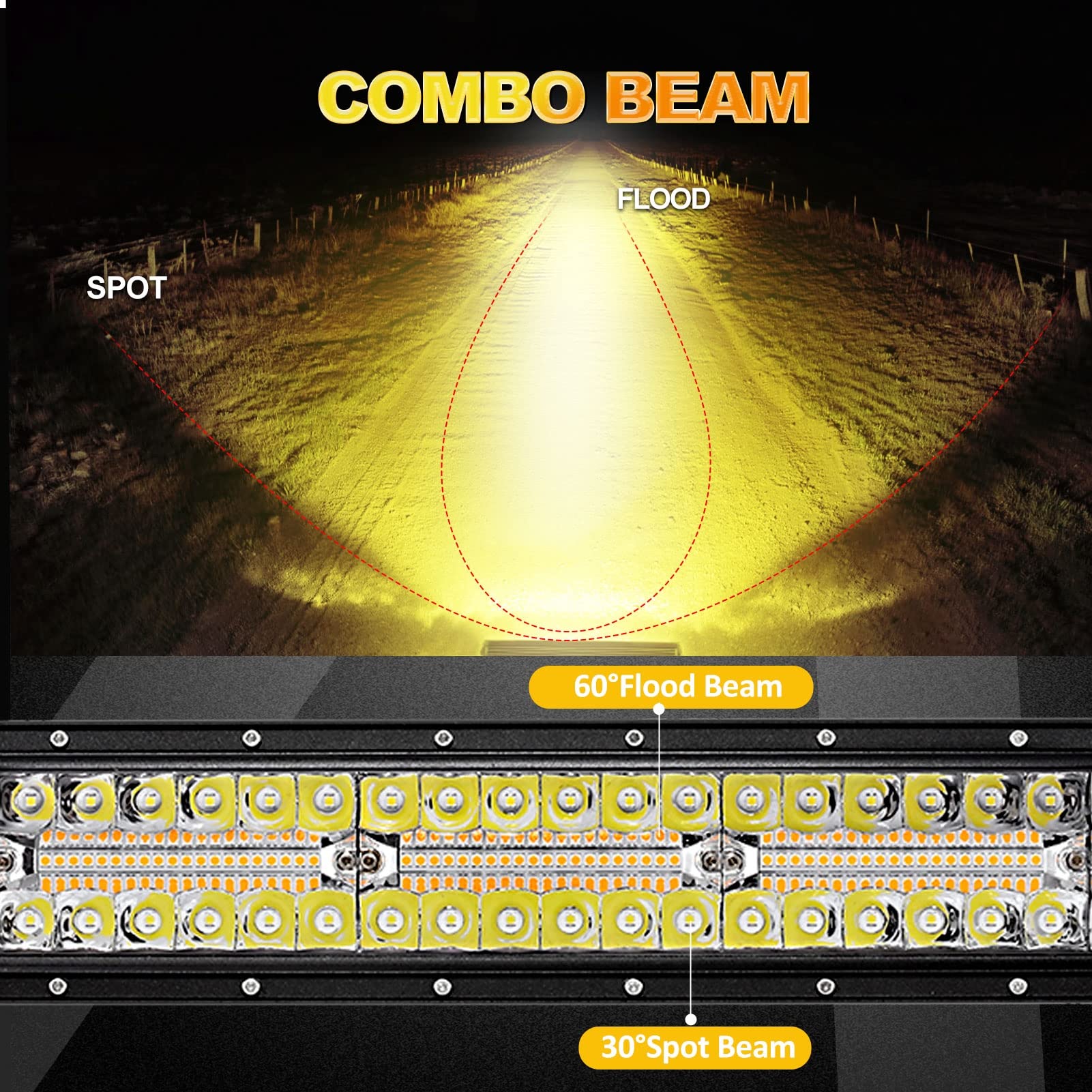 Auxbeam Led Light Bar 30 Inch, 180W 6 Modes Strobe Lights Amber White Flood Spot Combo Flashing Fog Driving Work Light For Car J