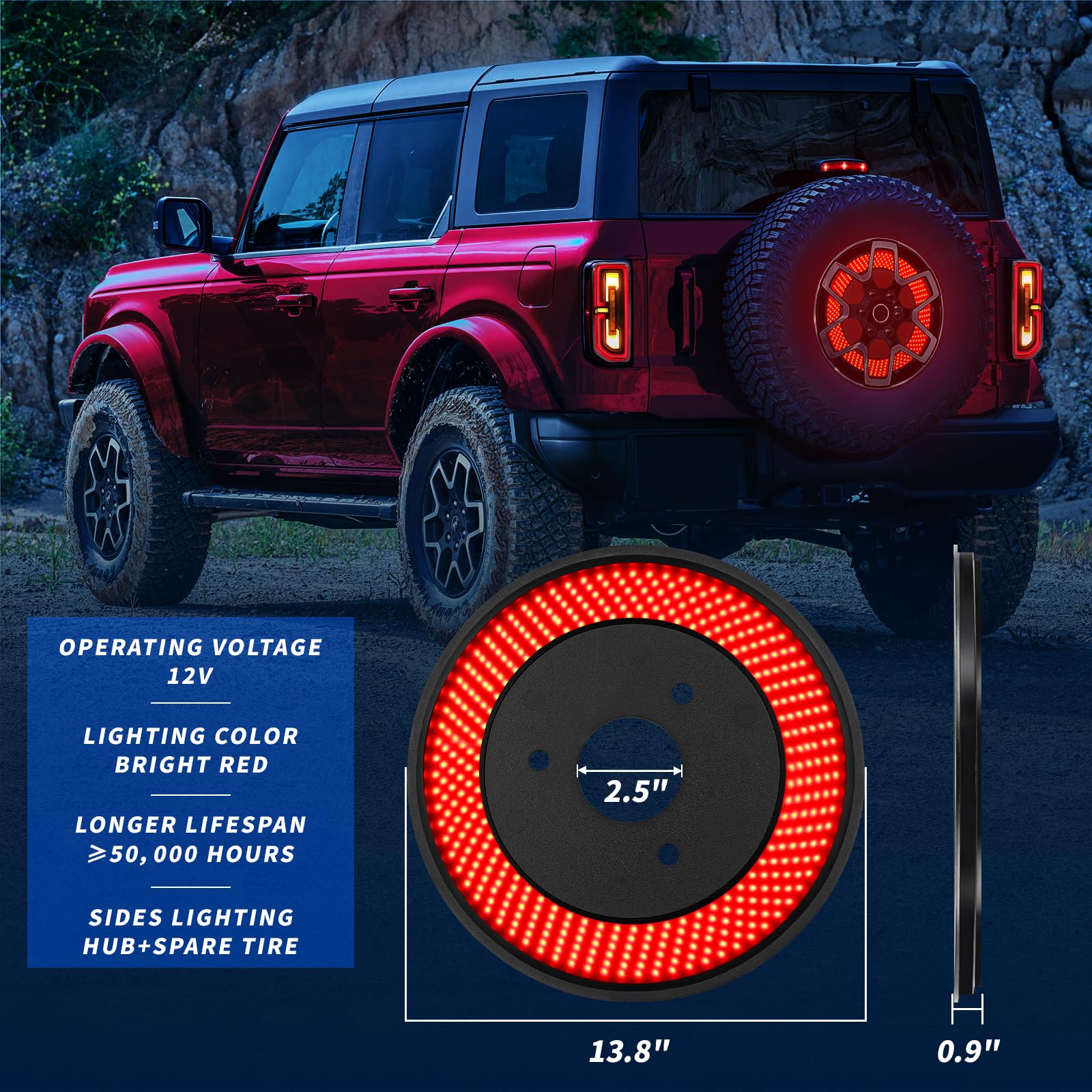 Karsam Spare Tire Brake Light For Ford Bronco 2021 2022 2023 2024 2/4 Doors, Led 3Rd Third Brake Light Plug-N-Play, 405Pcs Led W