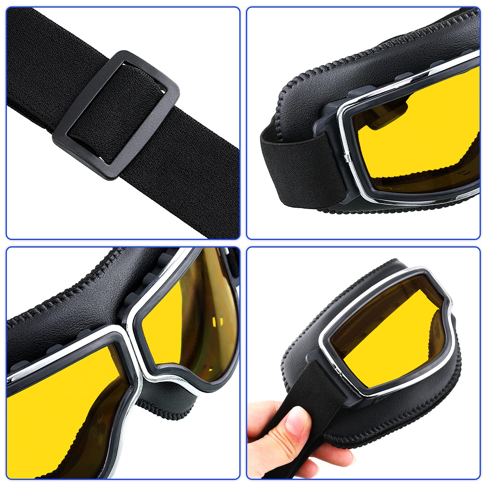 Frienda 2 Pieces Motorcycle Goggles Vintage Pilot Riding Dirt Bike Goggle Atv Anti-Scratch Dustproof Windproof (Yellow, Blue)