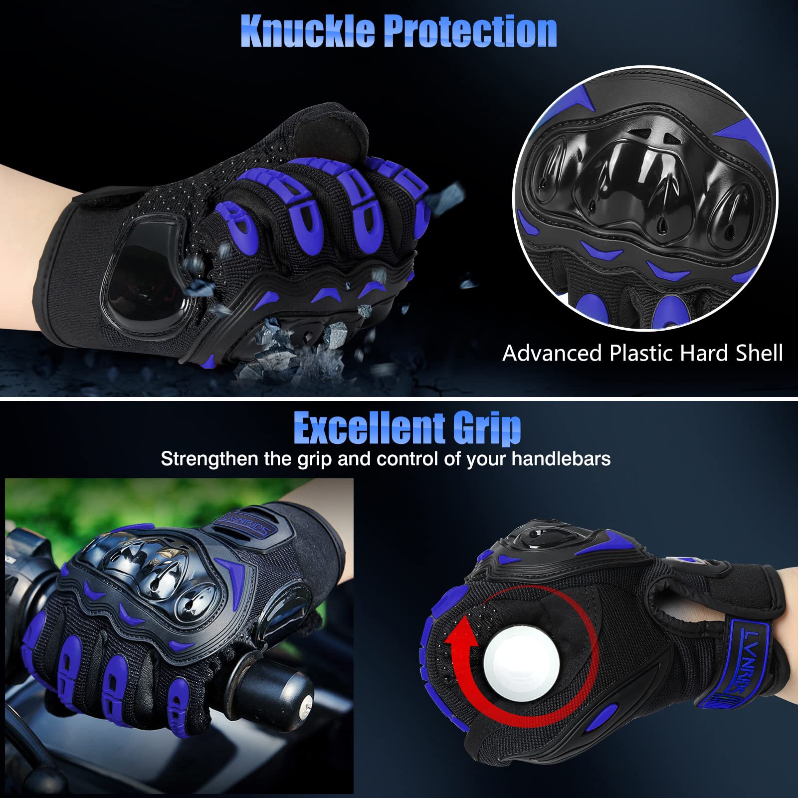 Lvnrids Motorcycle Gloves For Men Full Finger Touchscreen Racing Motorbike Gloves For Bmx Atv Mtb Riding Racing Cycling Blue