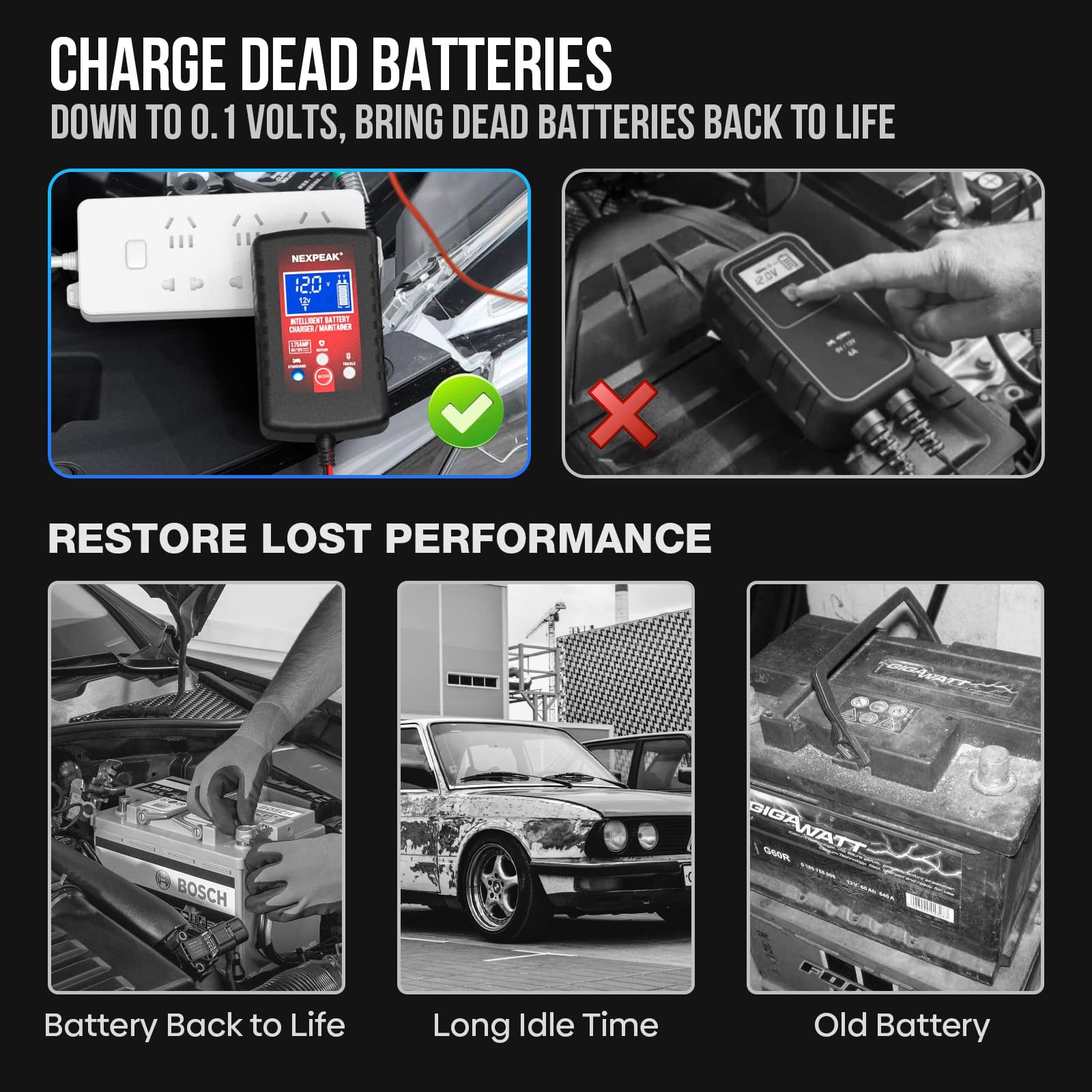 [4-Pack]1.75-Amp Car Battery Charger, 6V and 12V Smart Fully Automatic Battery Charger Maintainer, Trickle Charger, Battery Desu