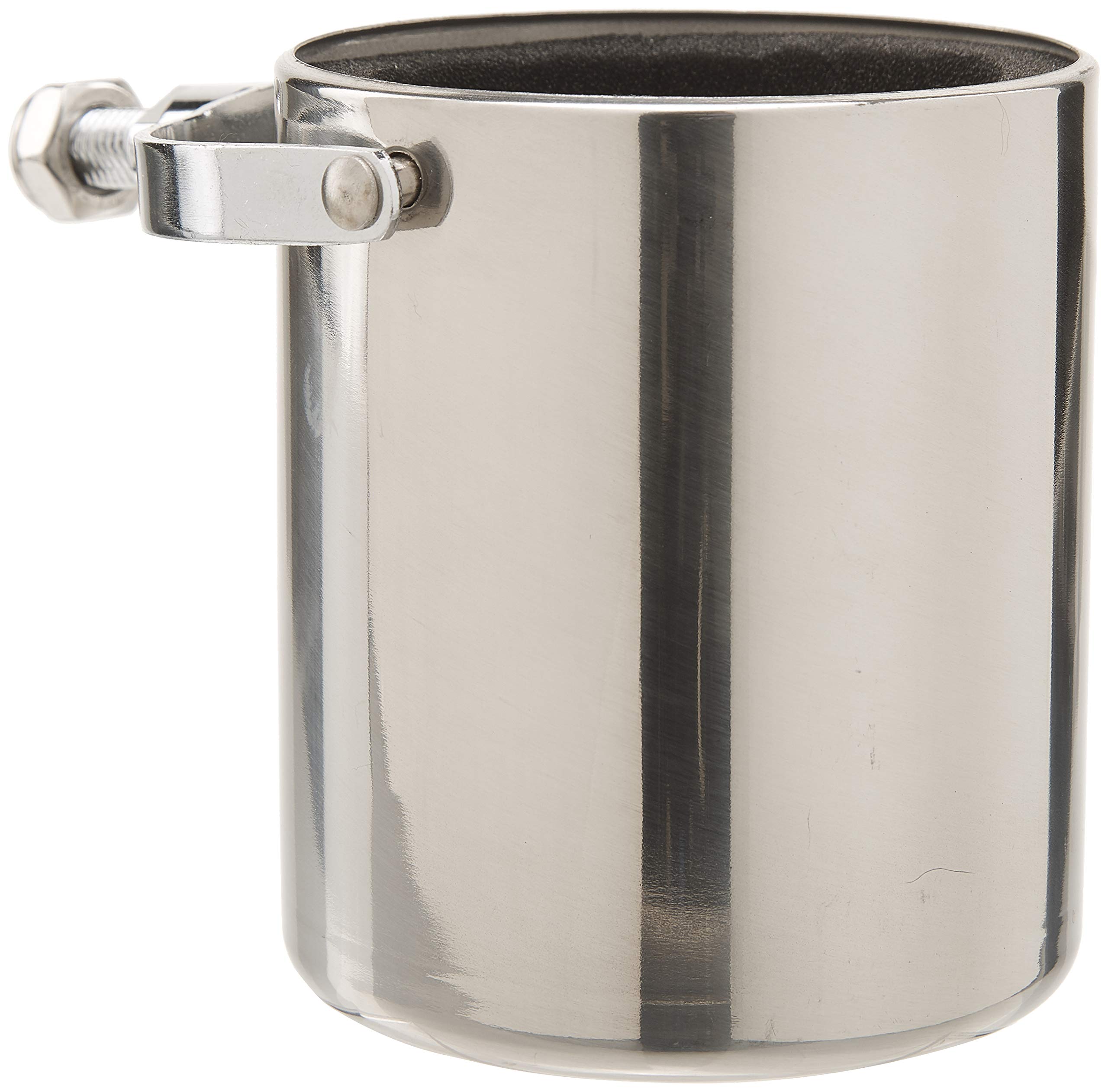 Diamond Plate Stainless Steel Motorcycle Cup Holder - Motorbike, Bicycle, ATV, Scooter Handlebar Mounted Cup Holder - Adjustable Clamp, 360-Degree Rotation, Foam Insert - Riding Accessories