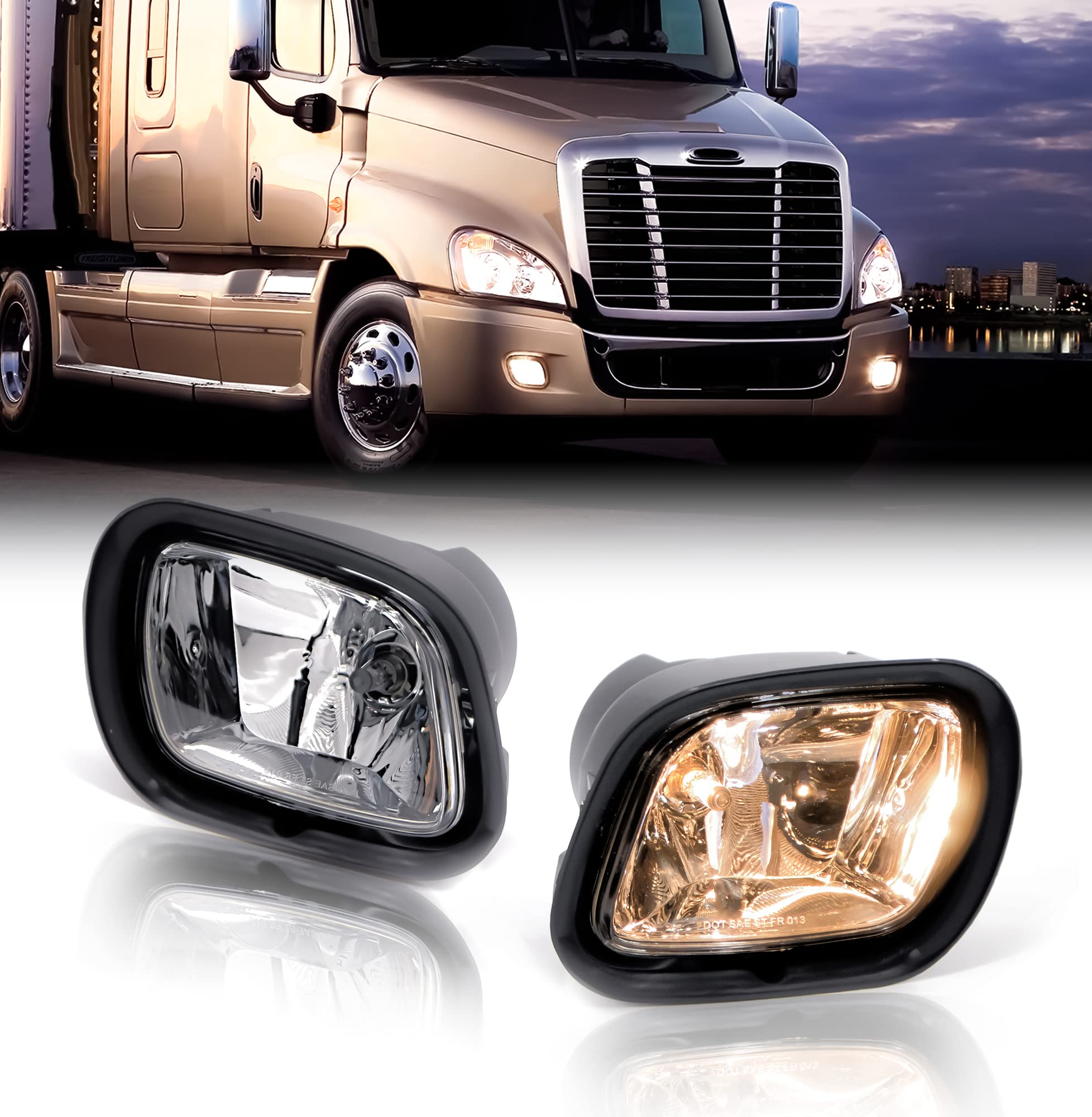 Torque PAIR Fog Light Lamp Replacement for 2008-2017 Freightliner Cascadia semi Trucks [Included All Bulbs] Assembly DOT SAE App