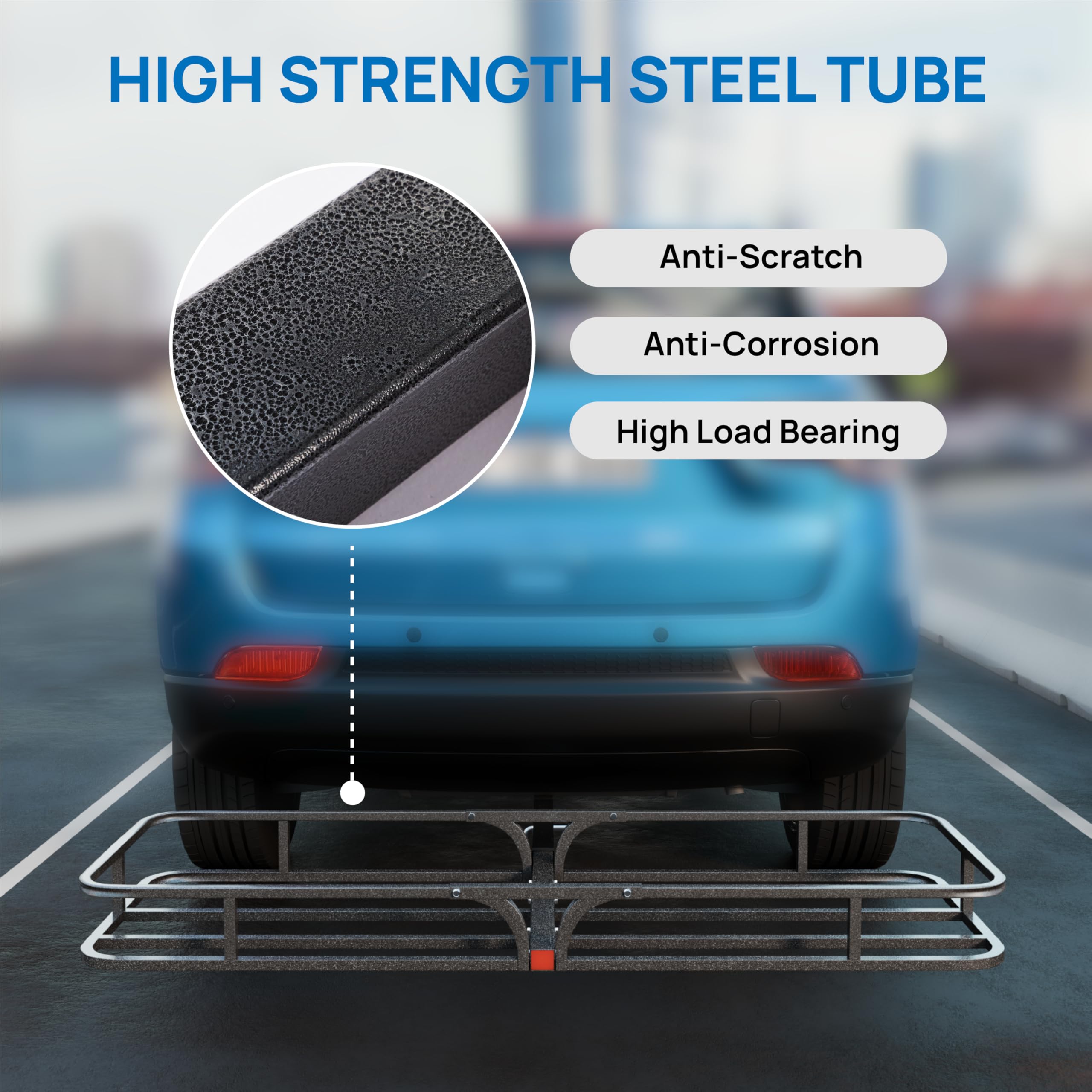 Tuffiom 54''X19''X5.5'' Hitch Mount Cargo Carrier Basket, 500Lbs Steel Car Cargo Trailer Hitch Luggage Rack With Straps & Stabil