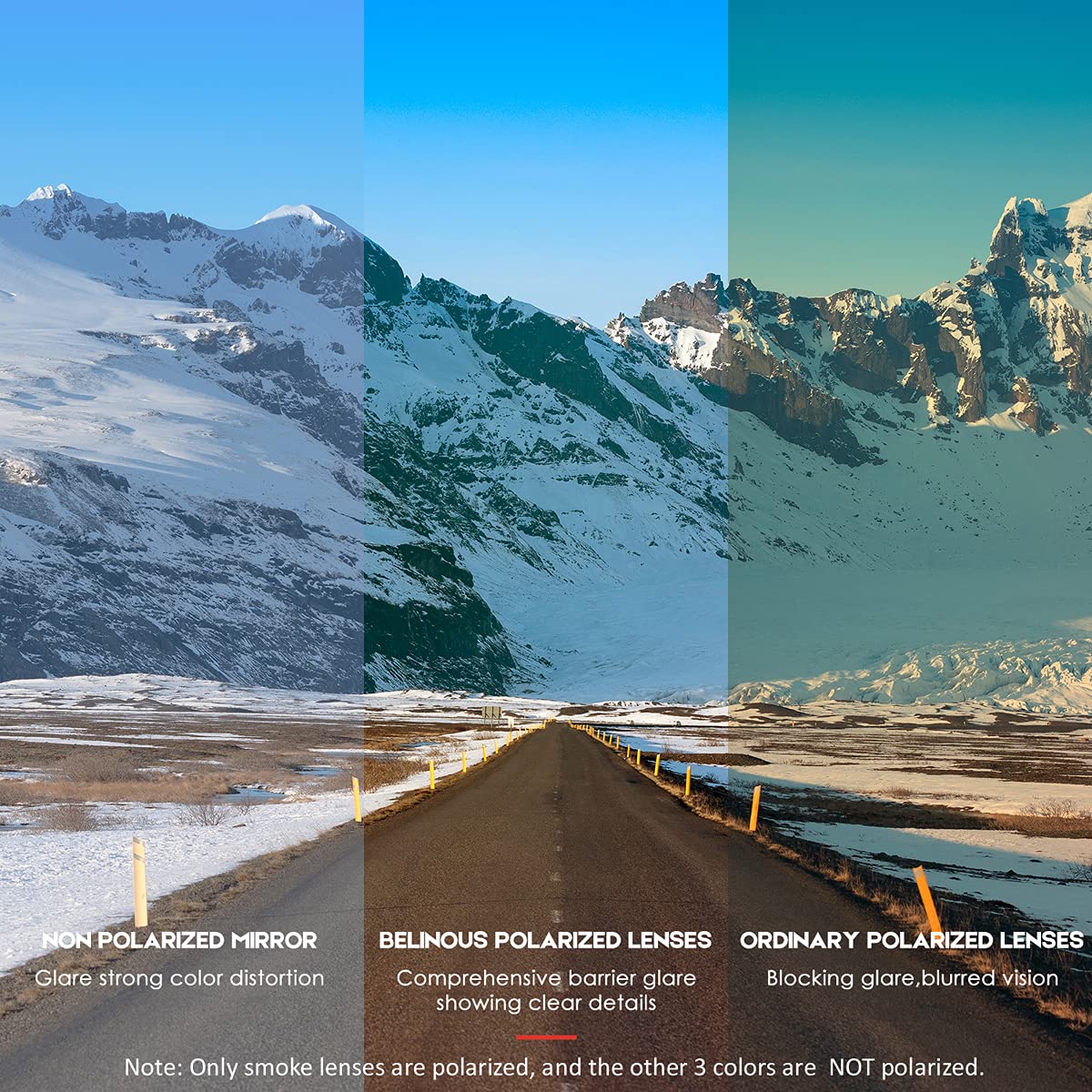 BELINOUS Polarized Motorcycle Goggles with Foam Padding, Windproof, Anti-Dust, 4 Interchangeable Lenses, Bright Black, Model BELINOUS-SG06