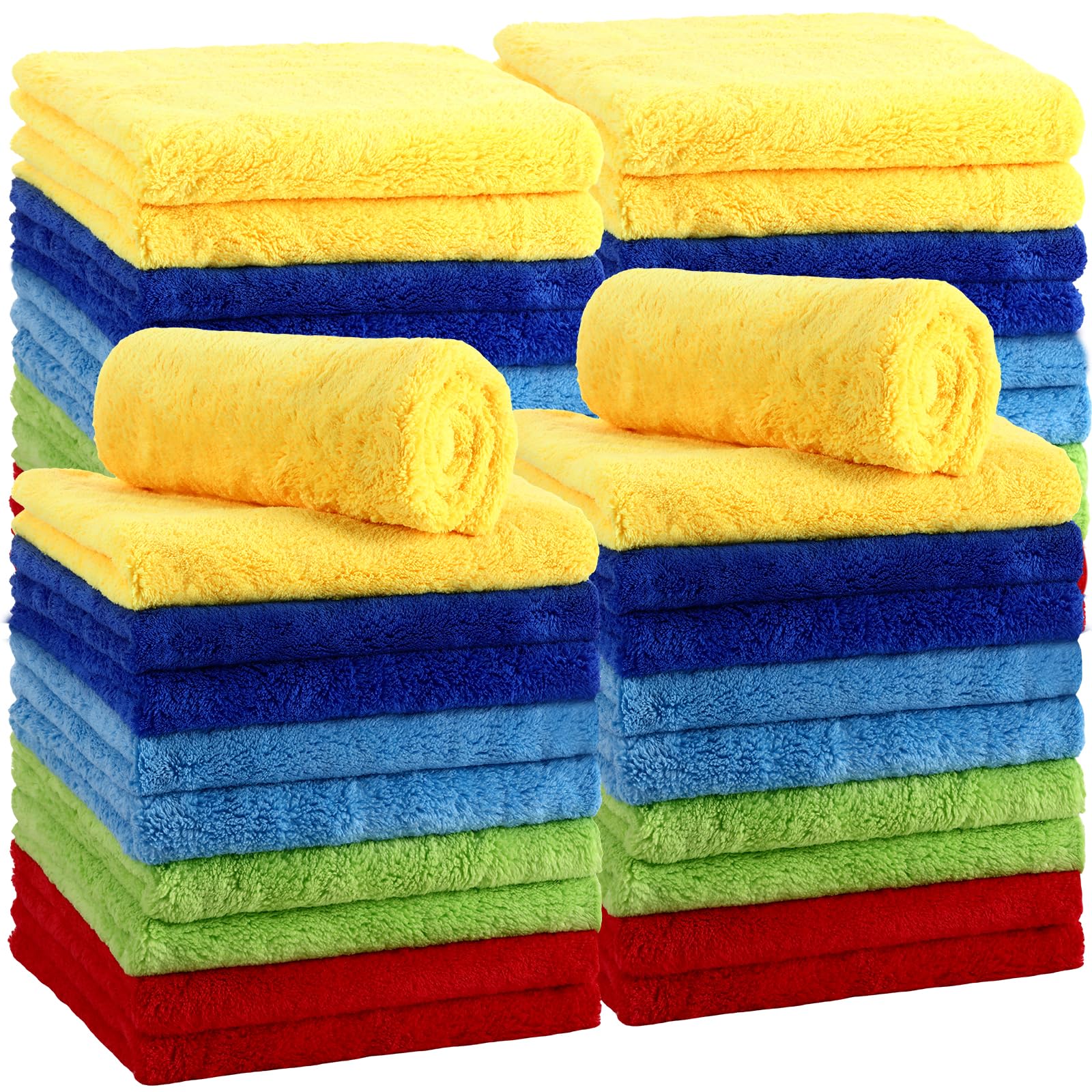 Shimeyao 30 Pcs Edgeless Microfiber Plush Towels For Cars Detailing Drying Wash Polishing Absorbent Cleaning Cloths, 500 Gsm, 16