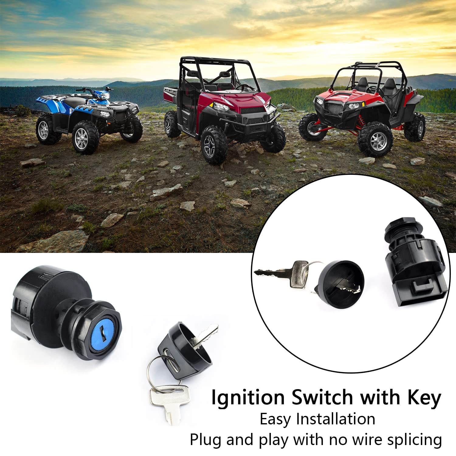 Ignition Switch with Key 3 Position Off/On/Start Compatible with Polaris Sportsman 400 500 570 600 700 800 Ranger 400 425 500 57