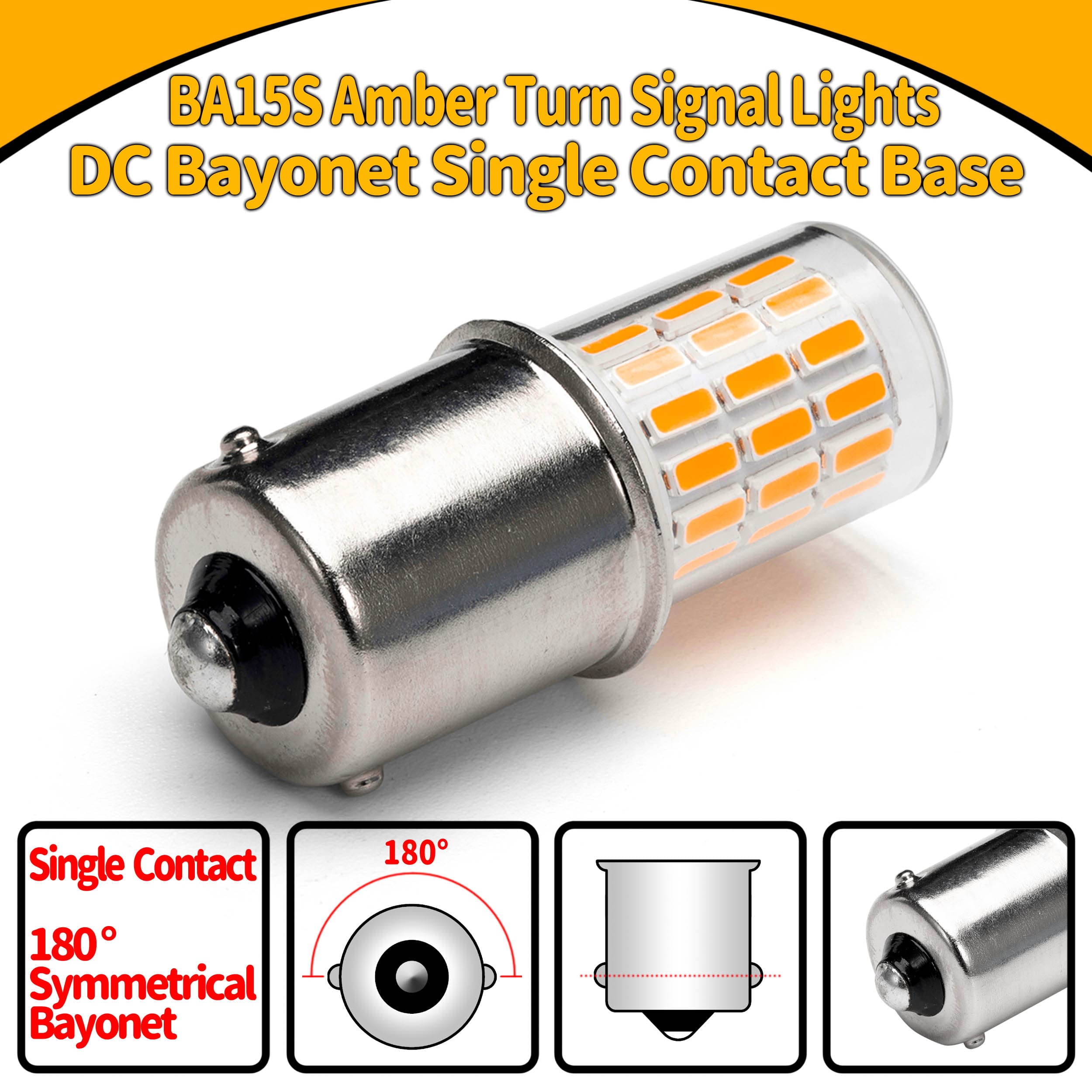 12 Volt 1156 Ba15S Amber Yellow 1003 1141 7506 Led Bulbs, Dc Bayonet Single Contact Base,Ac10-24V Dc10-30 Volt Led Replacement F