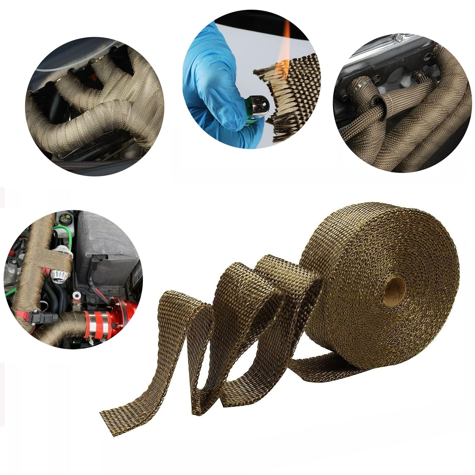 Deecam Exhaust Wrap, 2'' x 50 ft Motorcycle Header Heat Wrap, Titanium Exhaust Heat Shield Tape for Exhaust Pipe with 12 Stainle