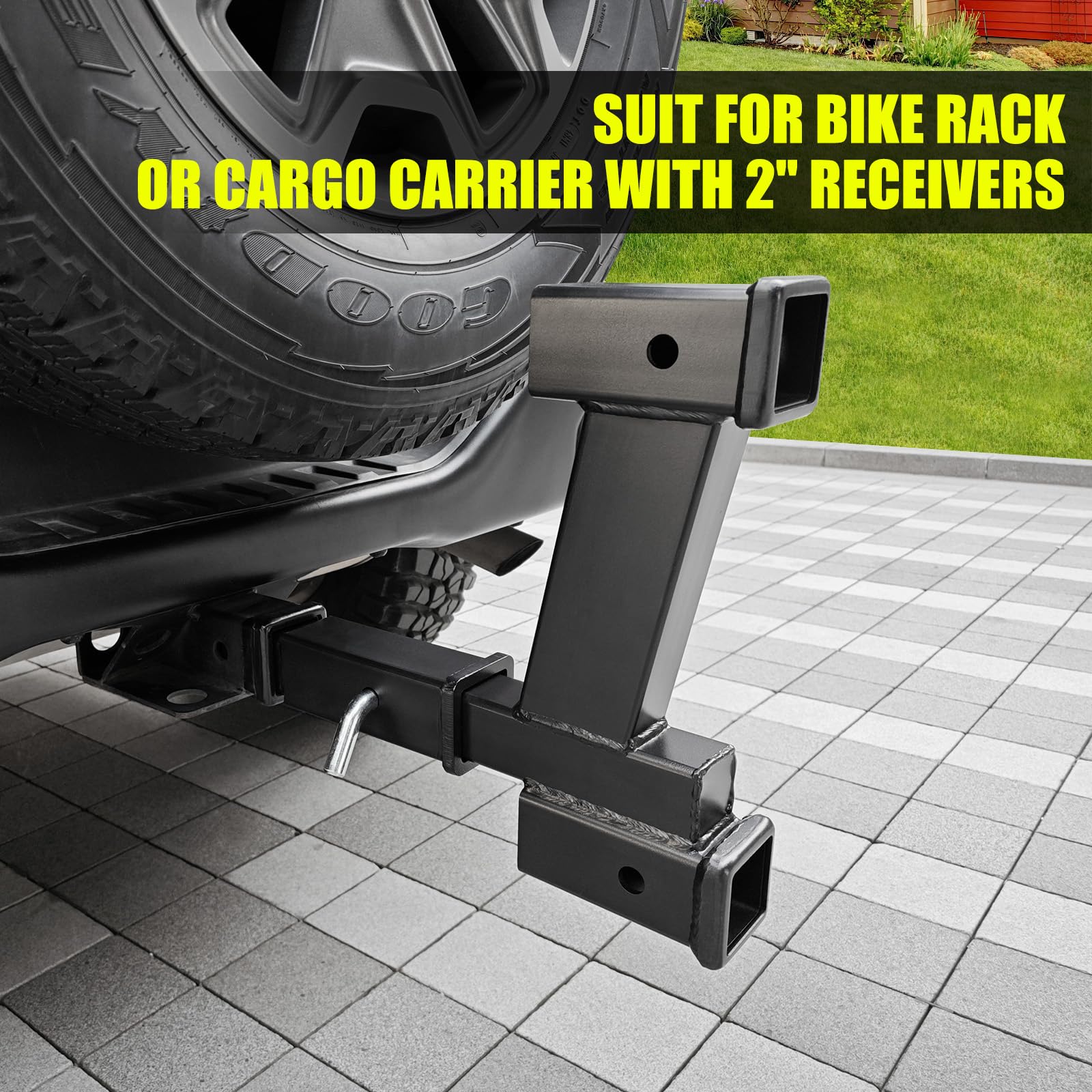 Kairay Trailer Dual Hitch Extender Adapter With 2-Inch & 8-Inch Riser/Drop, Fit For 2'' Receiver, 2-Inch Solid Shank, 10000Lbs T