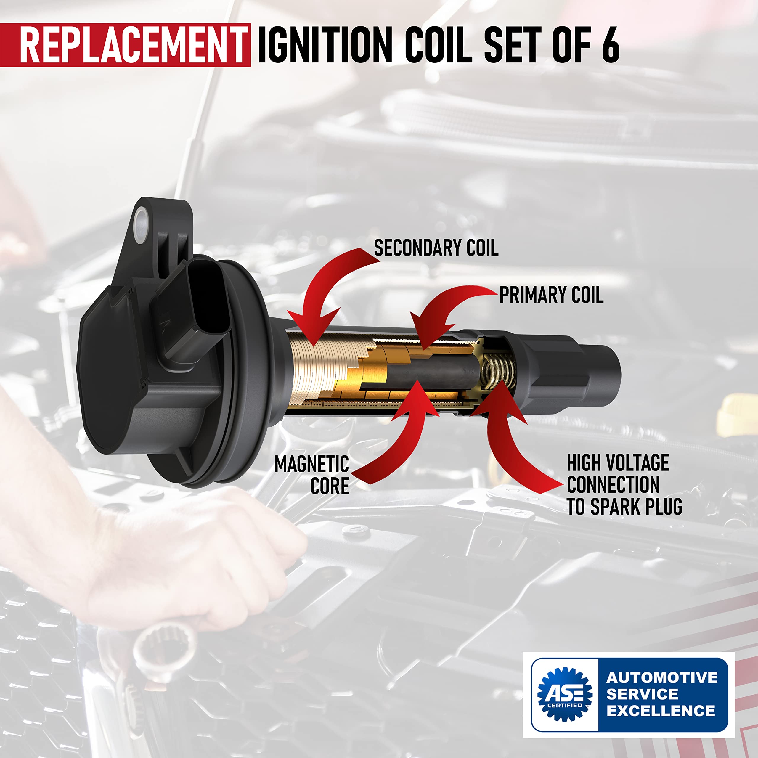 Ignition Coil Pack Set Of 6 - Compatible With Ford, Mercury, Mazda & Lincoln Vehicles - 3.5L, 3.7L V6 Edge, F150, Explorer, Must
