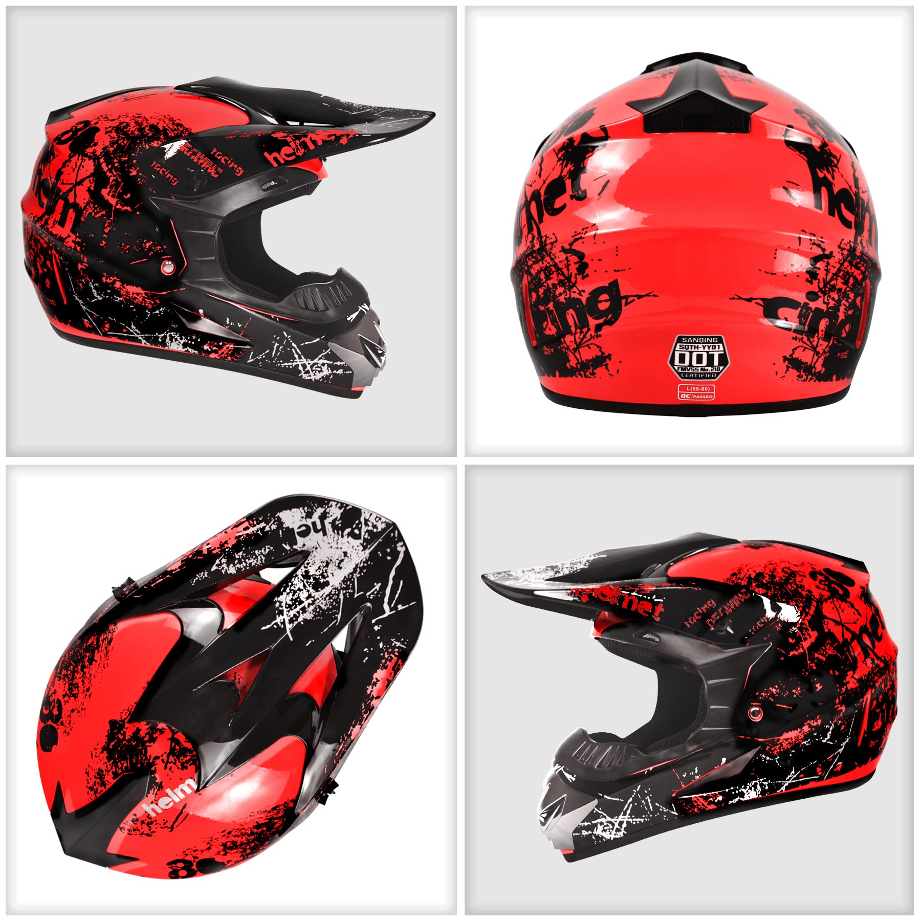 Sanqing Dirt Bike Helmets Youth Motocross, Motorcycle, Bmx, Atv, Off-Road, Four Wheeler, Adult Moutain Bike Helmets Dot Approved