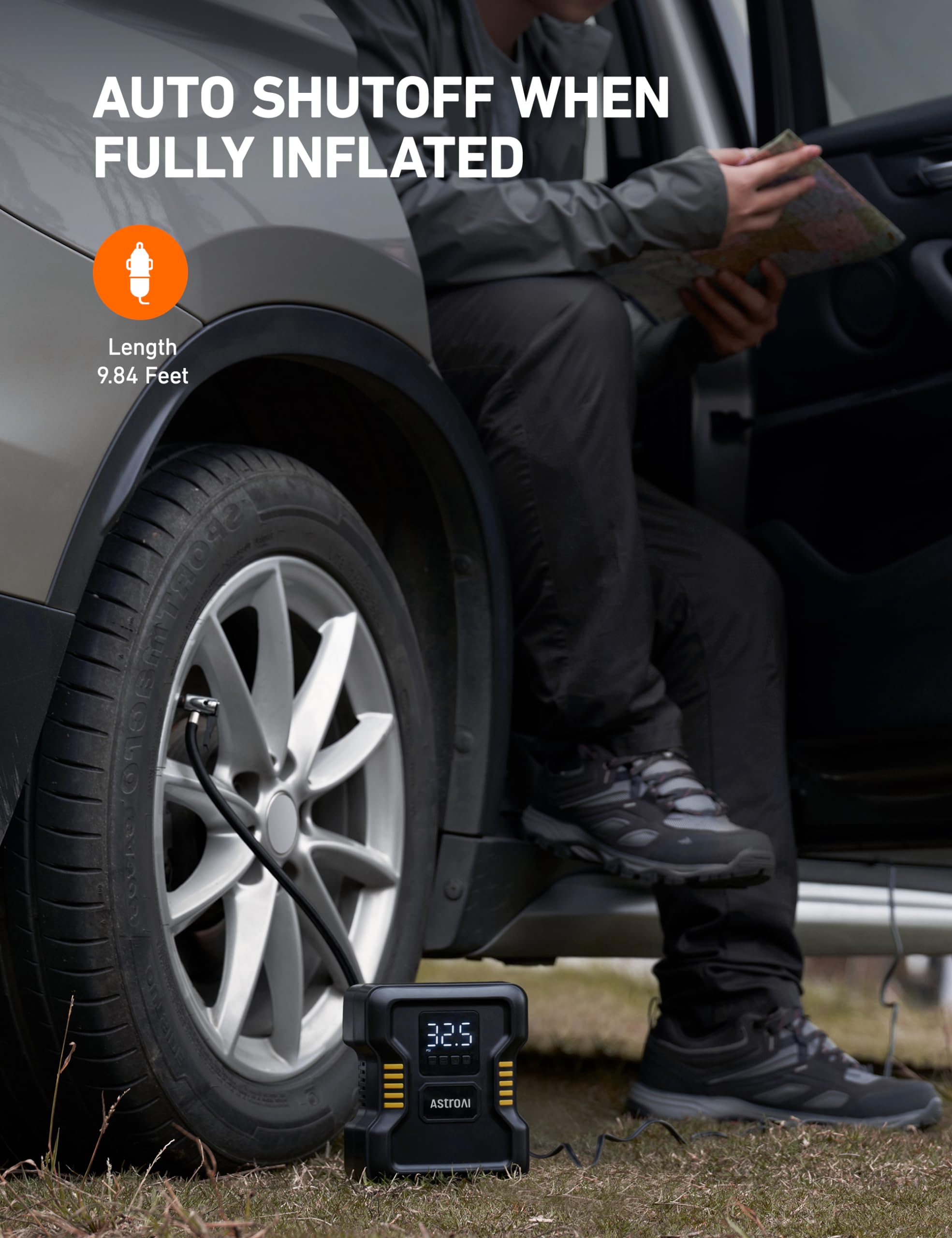 Astroai Tire Inflator Air Compressor Portable 150Psi Metal Cylinder Fast Inflation Pump For Car Tires 12V Dc Tire Pump With Led