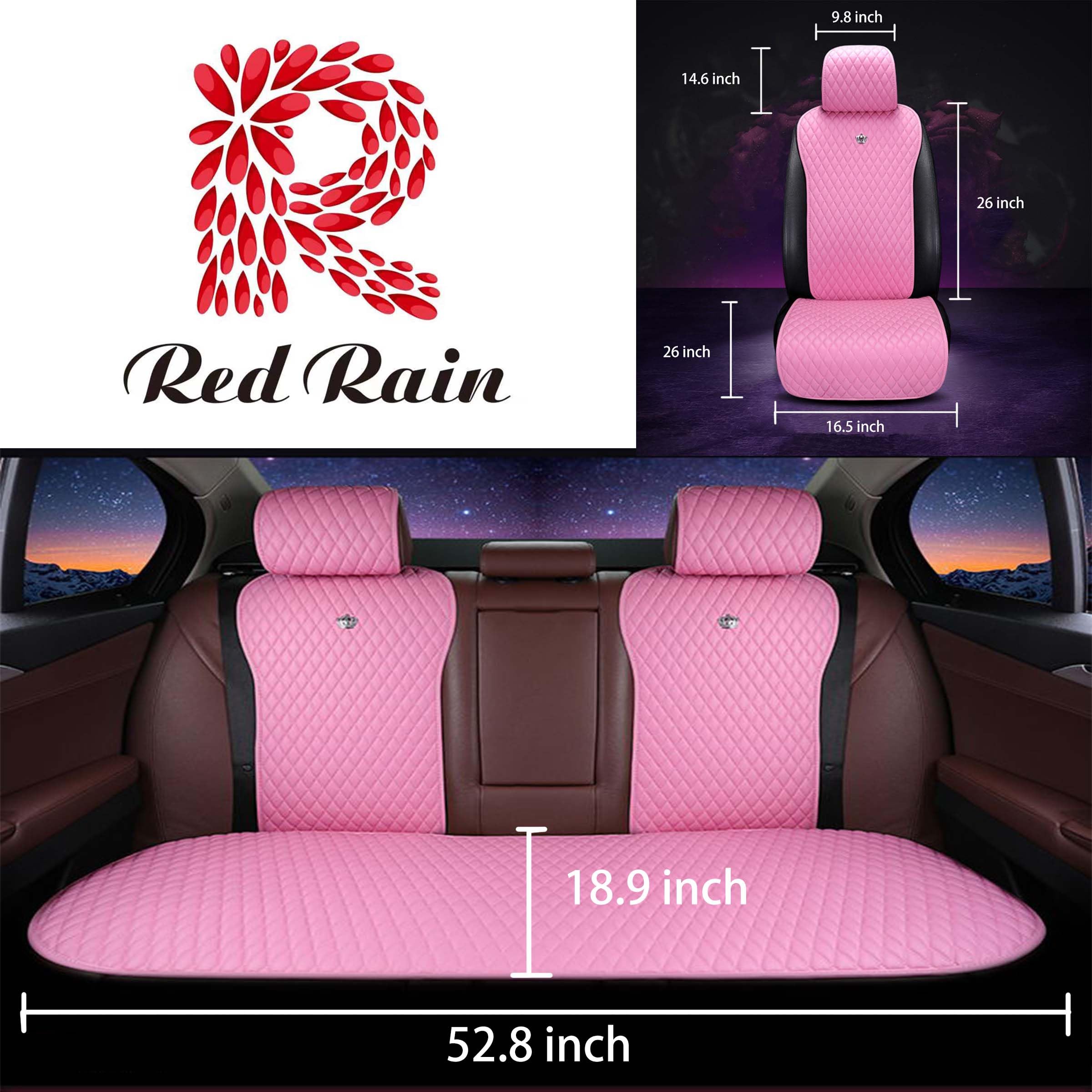 Red Rain Universal Seat Covers For Cars Leather Seat Cover With Crown Pink Car Seat Cover 2/3 Covered 11Pcs Fit Car/Auto/Truck/S