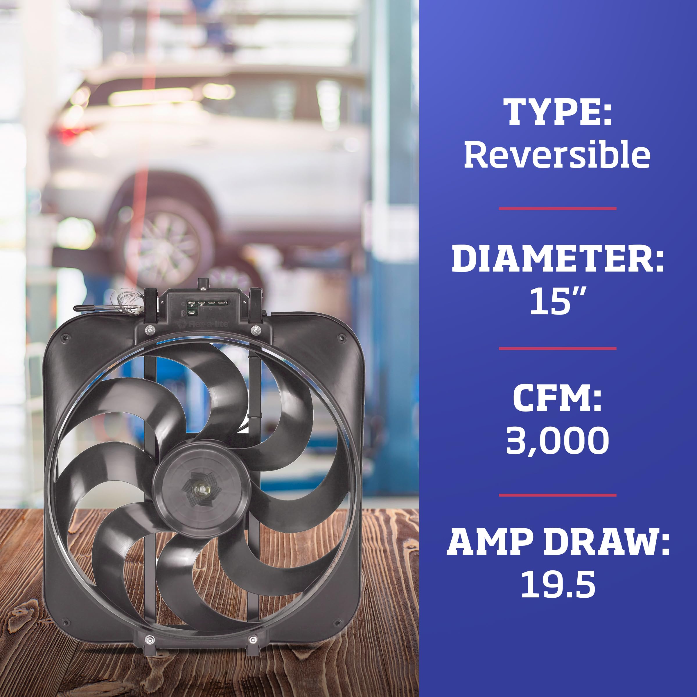 Flex-A-Lite Black Magic S-Blade Reversible Electric Fan With Adjustable Thermostat Controller, Pusher-Puller Fan (160), Car Acce