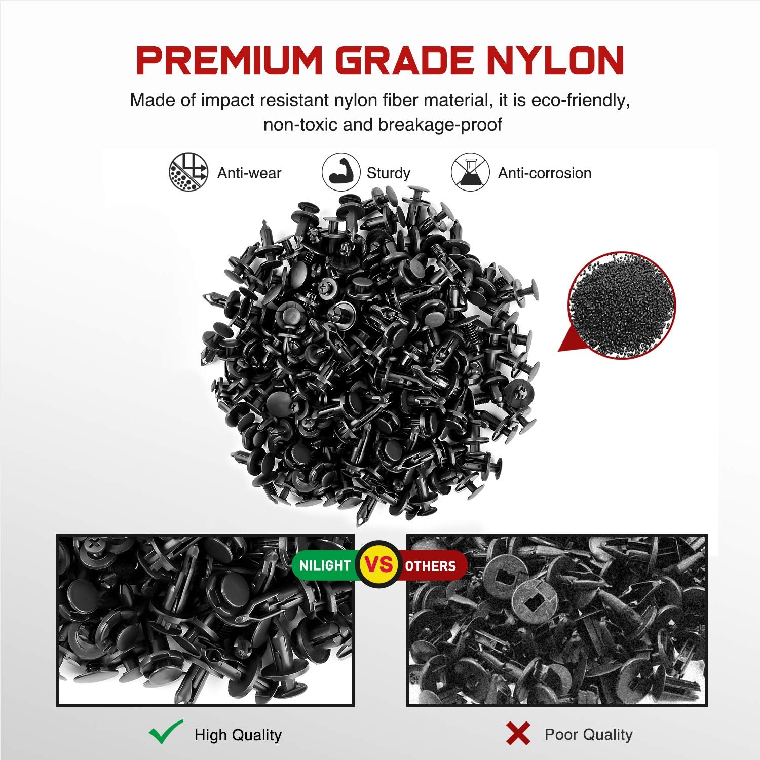 Nilight 200PCS Car Retainer Clips Replacement Kit - Nylon Bumper Push Rivets for GM Ford Toyota Honda - 6mm to 10mm Sizes