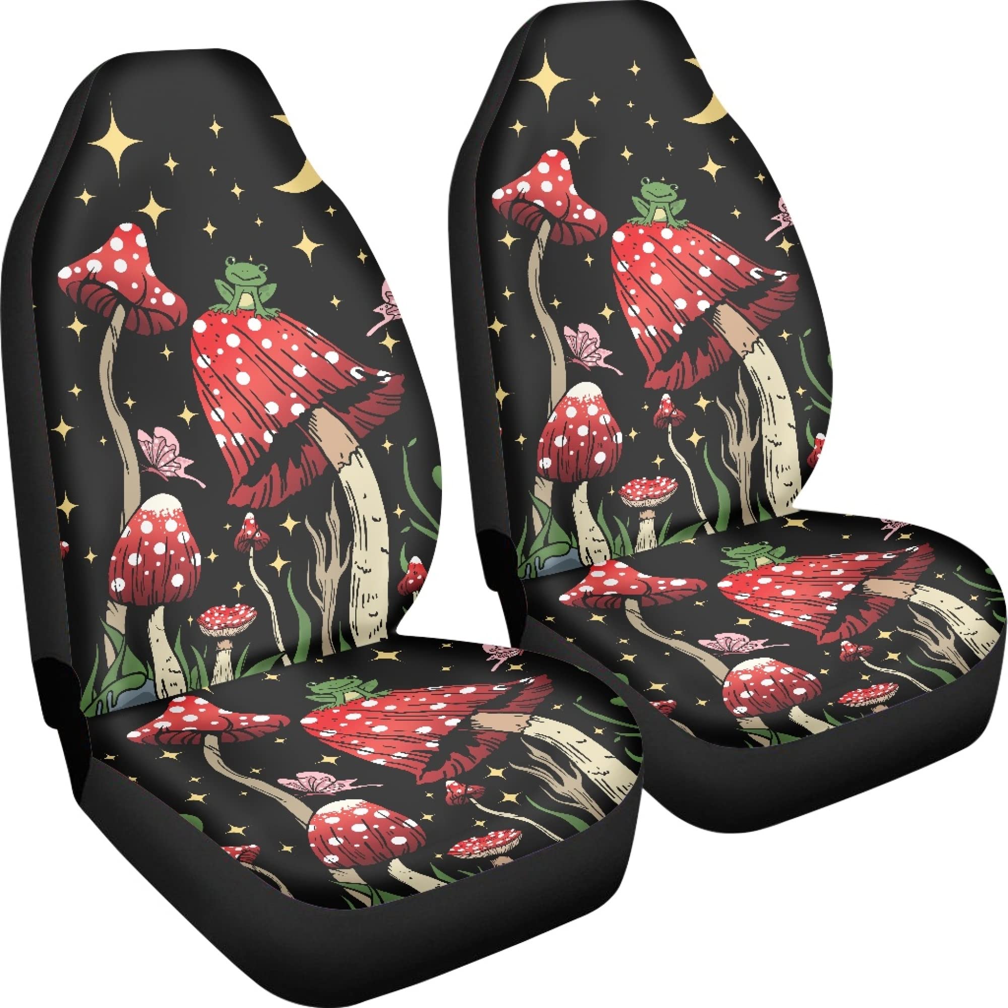 TOADDMOS Car Seat Cover, Mushroom with Star Auto Seat Protector Front Seat Cover Set, SUV/Truck/Van/Car Universal Seat Covers, S