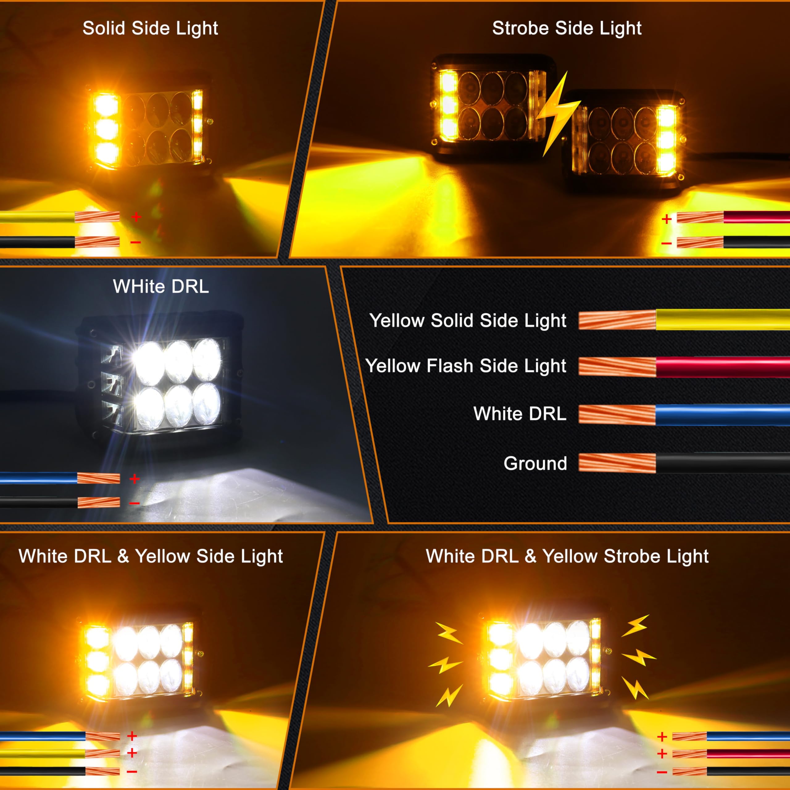 Hoyuza Side Shooter Pod Lights 4 Inch Dual Side Yellow Strobe Led Cube For Farm Tractor Plow Truck Atv Utv Offroad