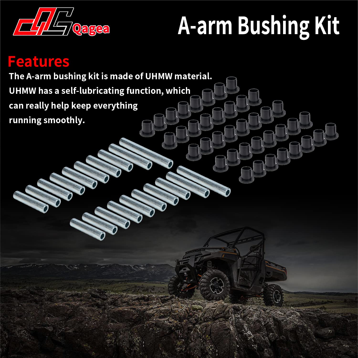 Heavy Duty A-Arm UHMW Control Arms Bushing Kit Replacement for 2016 Polaris RZR 900/900 XC/ 900 S/ 4 900/1000 S, Replace AAB-P-R