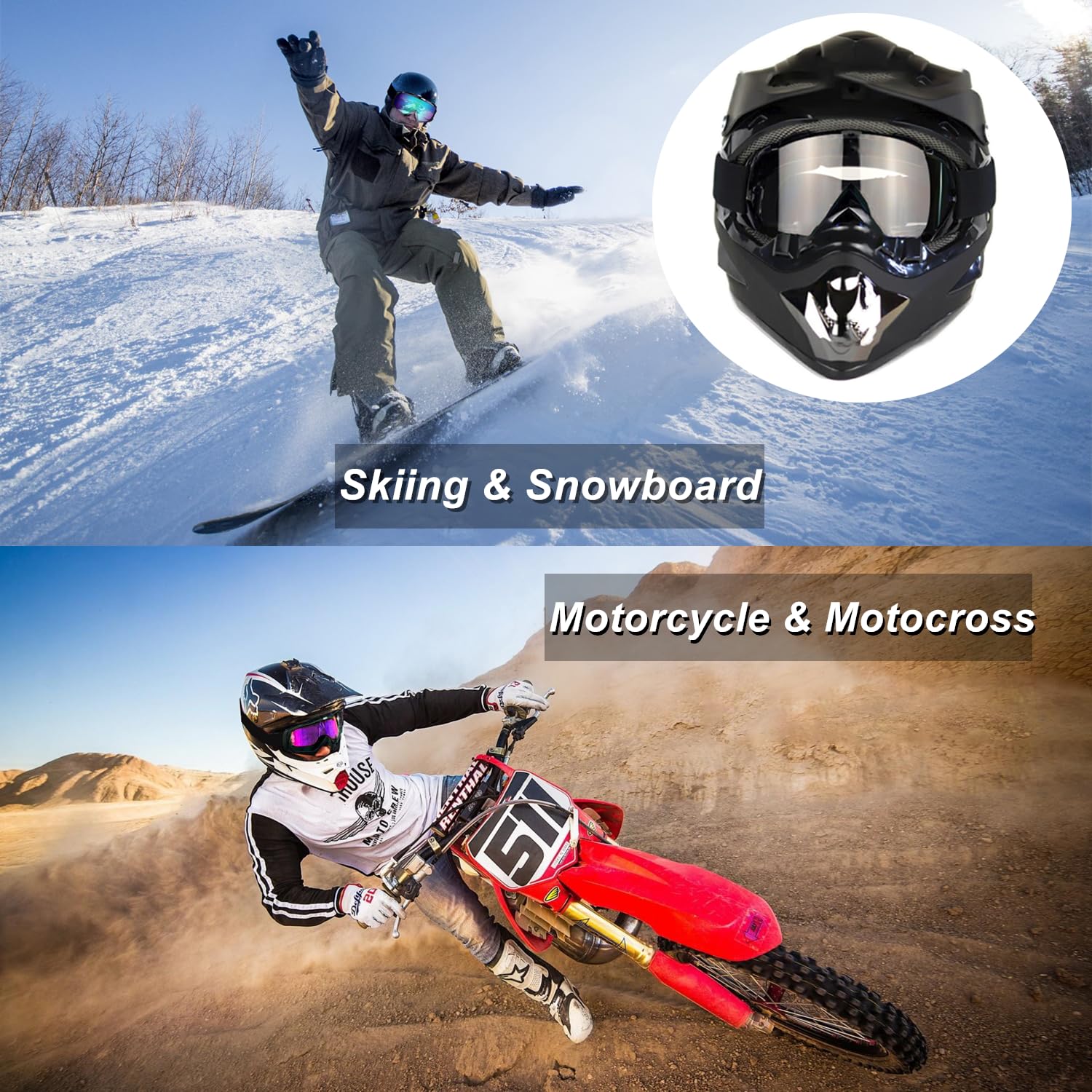 LJDJ Dirt Bike Goggles, Motorcycle Goggles 2 Pack ATV Goggles Riding Goggles Ski Goggles Windproof Offroad Protective Glasses Ra