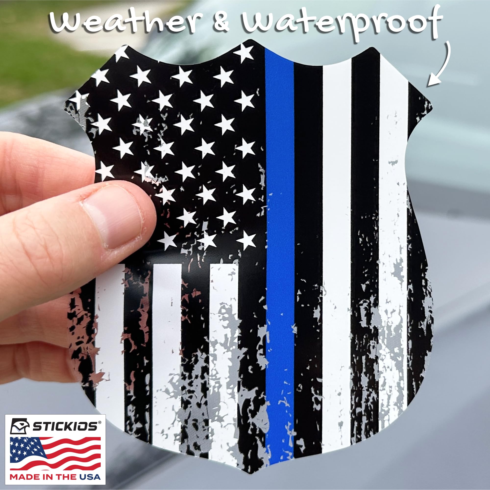 Stickios Thin Blue Line Badge Sticker - Back The Blue American Flag Decal - Support Police Sticker for Cars, Trucks & Windows -