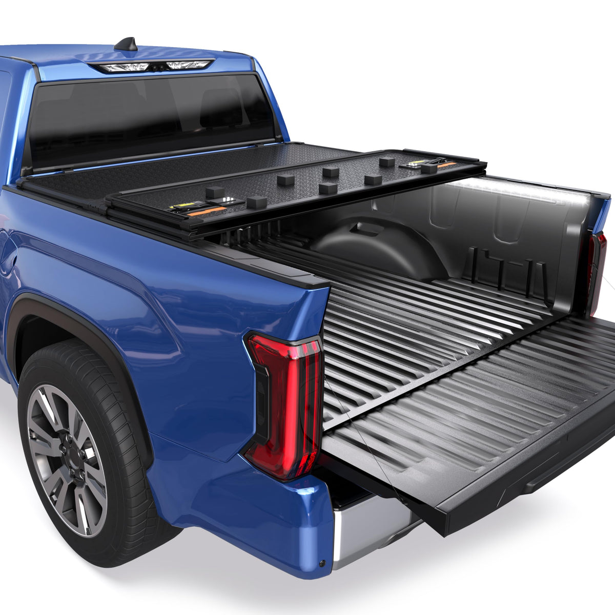 KUIPERAUTO Tri Hard Truck Bed Tonneau Cover Compatible for 2014-2025 Toyota Tundra Styleside Solid 5.5 FT Bed On Top Aluminum Be