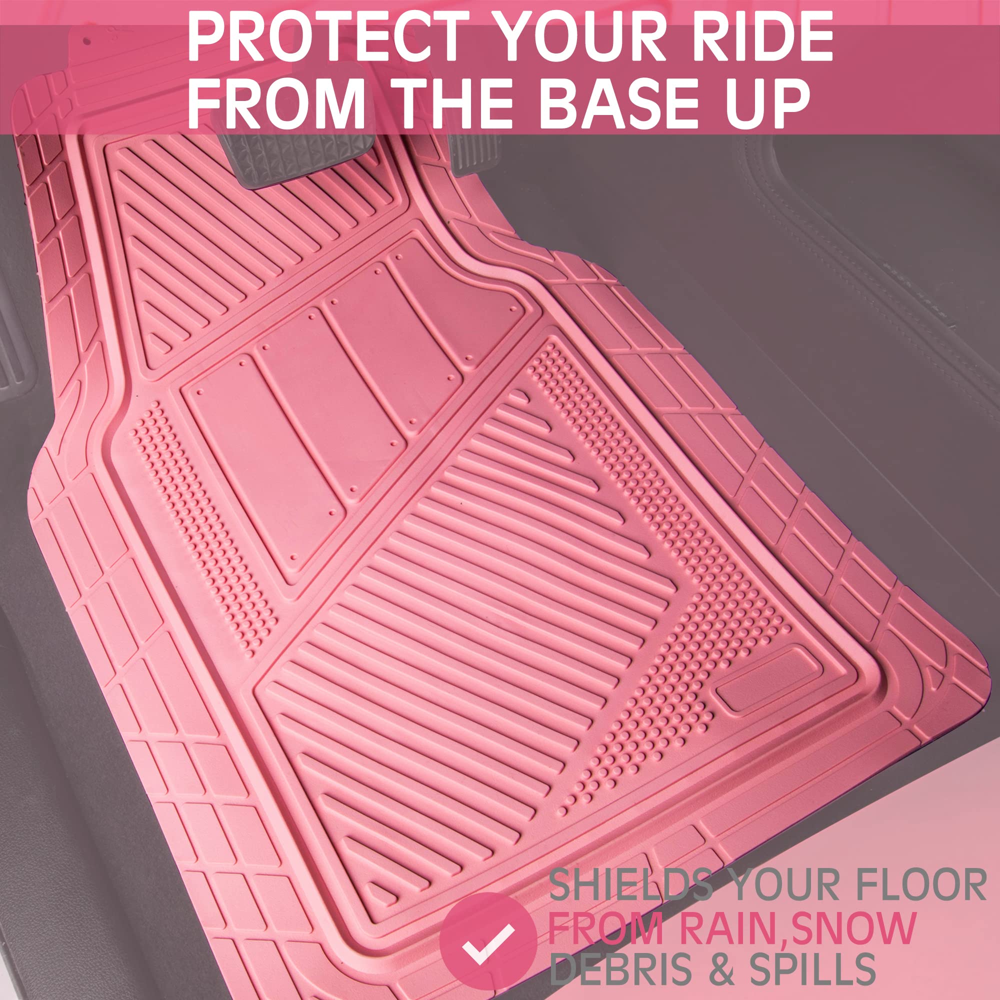 CAR PASS Heavy Duty Rubber Floor Mats Pink Car Mats Full Set with Trunk Cargo Liner - Universal Waterproof Floor Mats for Car SU