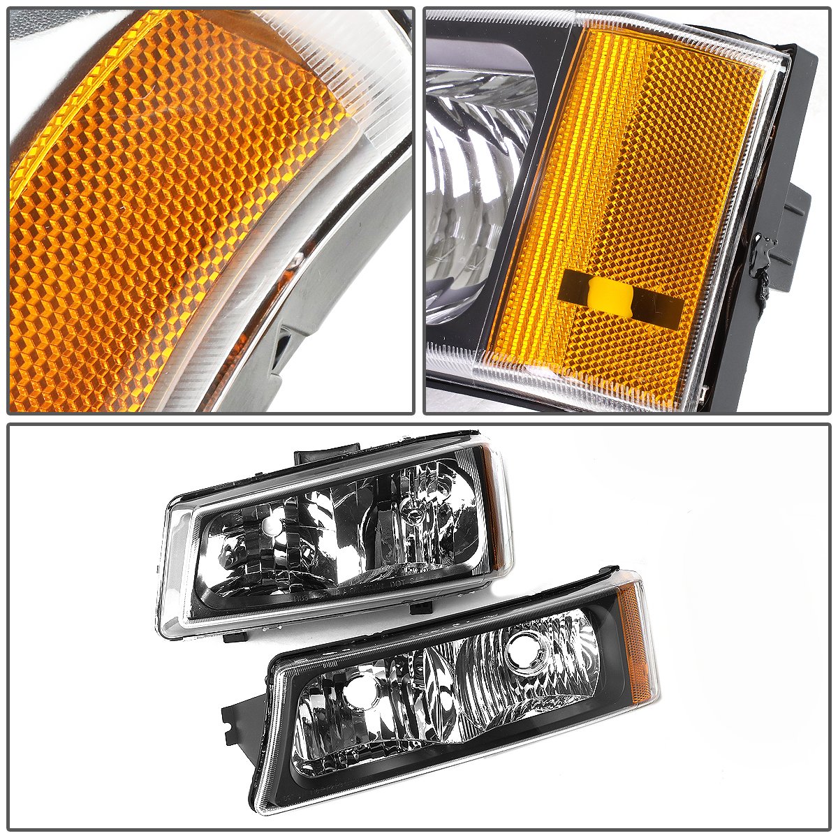Dna Motoring Hl-Oh-Cs03-4P-Bk-Am Black Amber Headlights Compatible With 2003-2006 Chevy Silverado/Avalanche Fit Models Without F