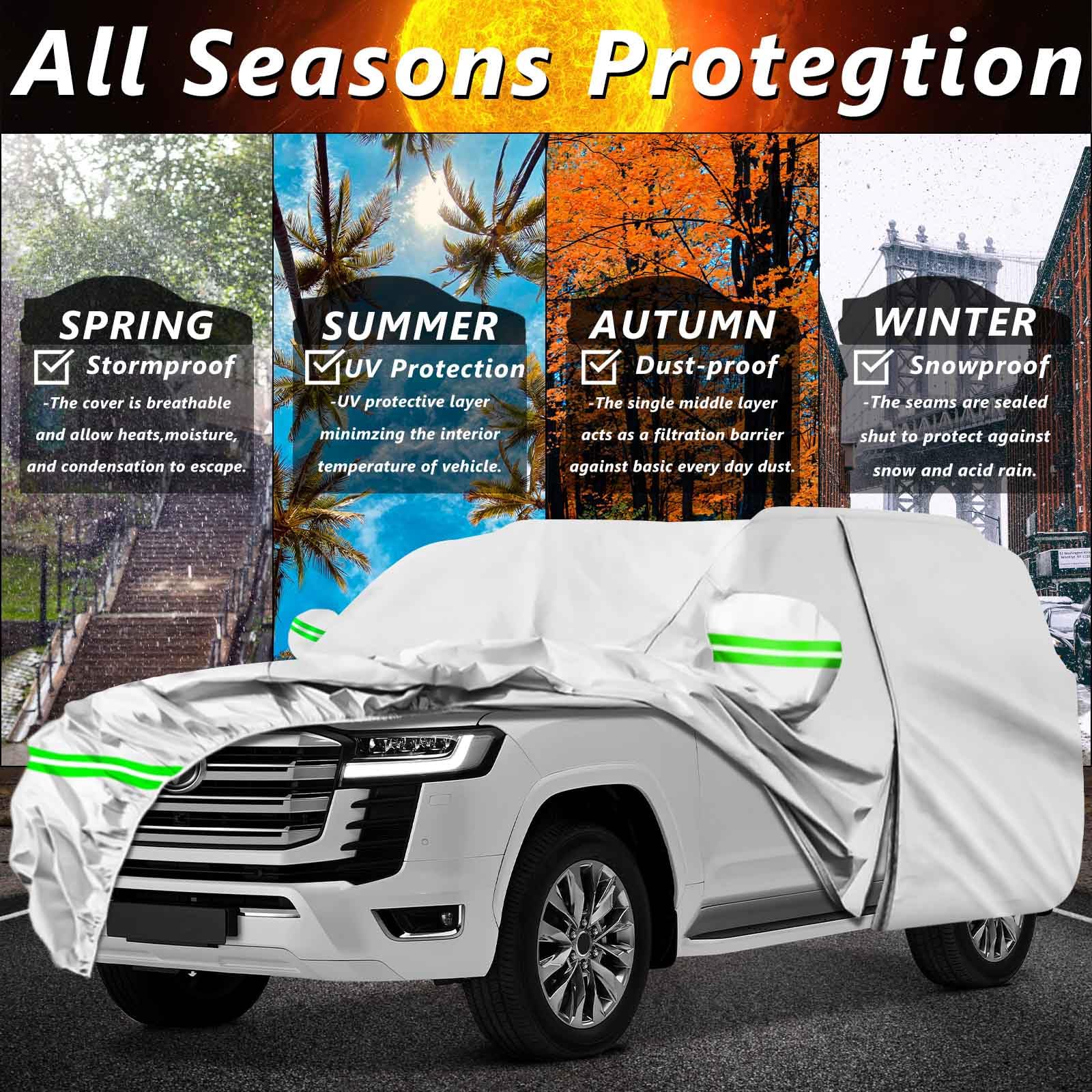 AROJAK Waterproof Car Cover for Toyota Land Cruiser/LX 2008-2023,190T All Weather Car Covers with Zipper Door,Windproof Bands fo