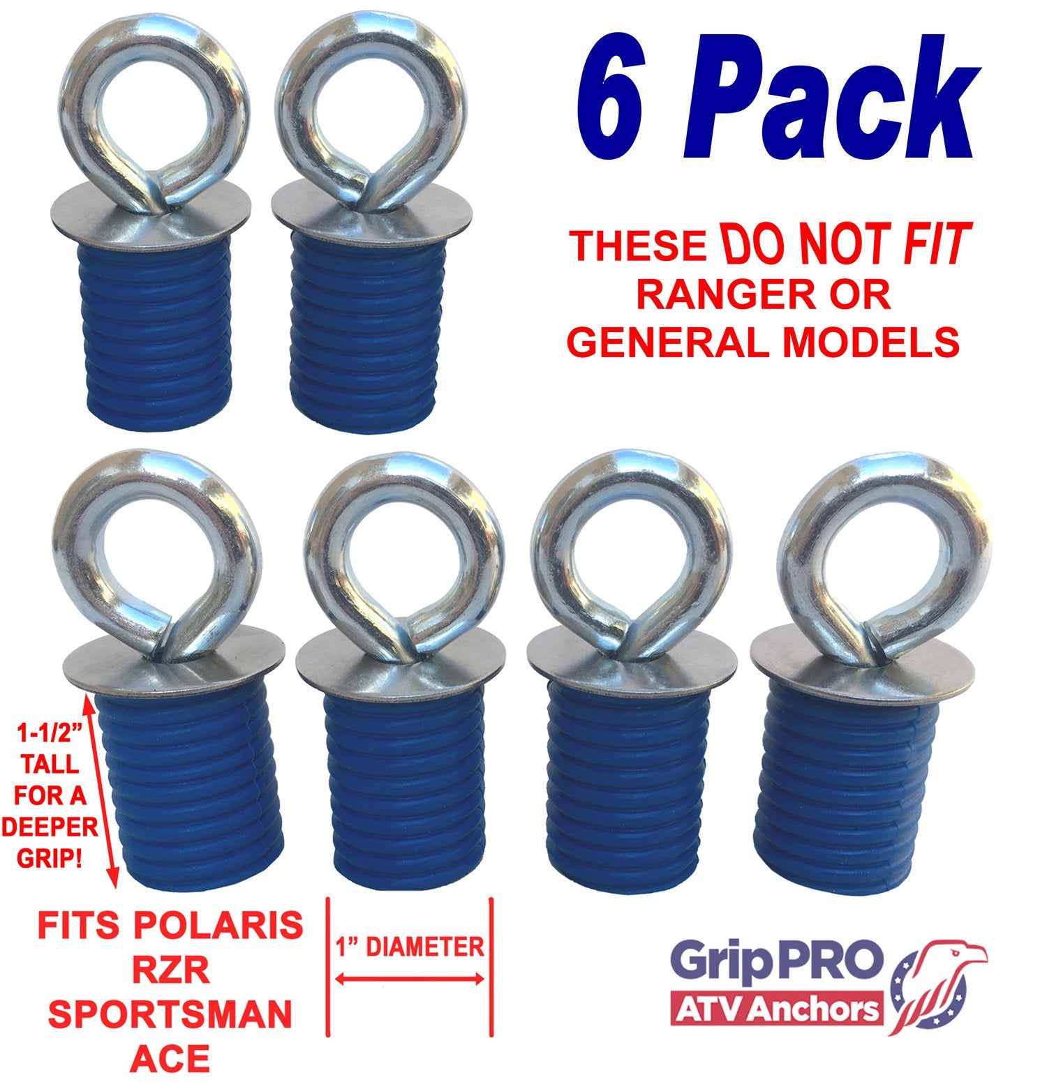 Grippro Atv Anchors & Utv Tie Down Anchor Fits Polaris Lock And Ride Rzr Tie Downs - Set Of 6 | Easy Install, Quality Fit Polaris Lock And Ride Accessories | Will Not Fit Ranger