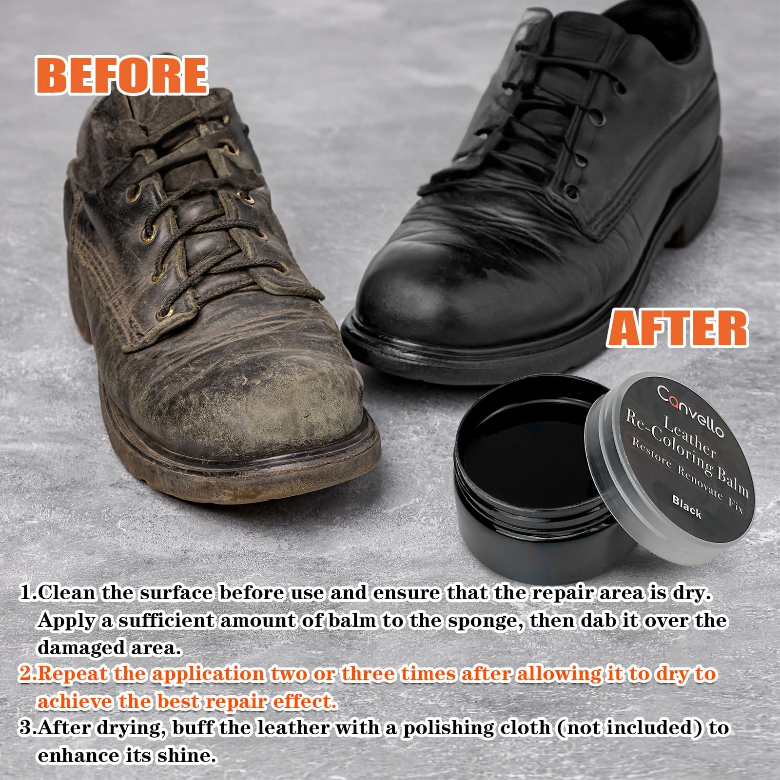 Kiepol Black Leather Repair Kit, Black Leather Recoloring Balm, Leather Dye - Restore & Renew Scratch, Faded And Aged Leather &