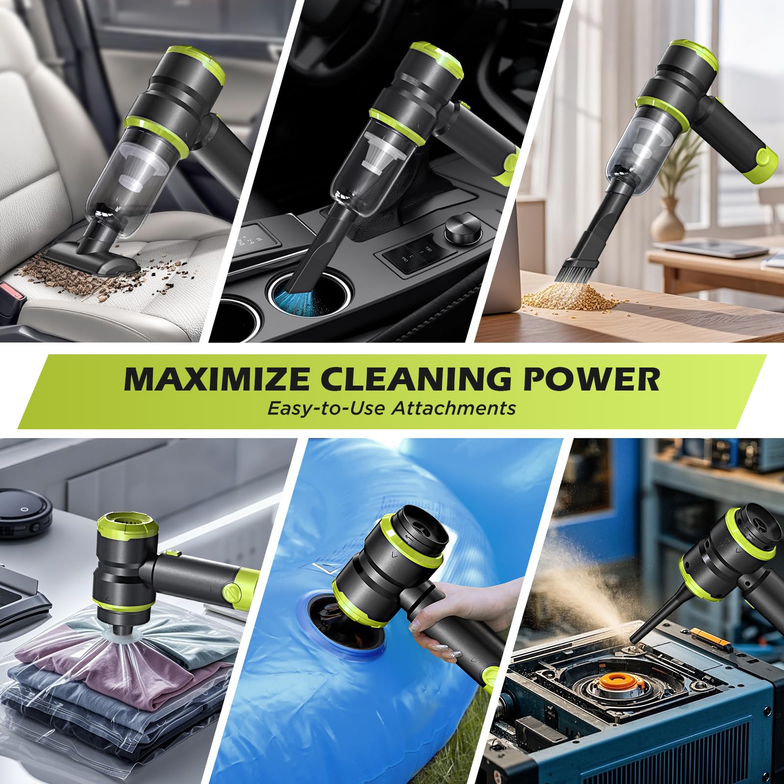 Handheld Car Vacuum Portable Cordless with 2000mAh Battery, 4 in 1 Handheld Vacuum Cleaner and Air Duster ,15000PA Portable Mini