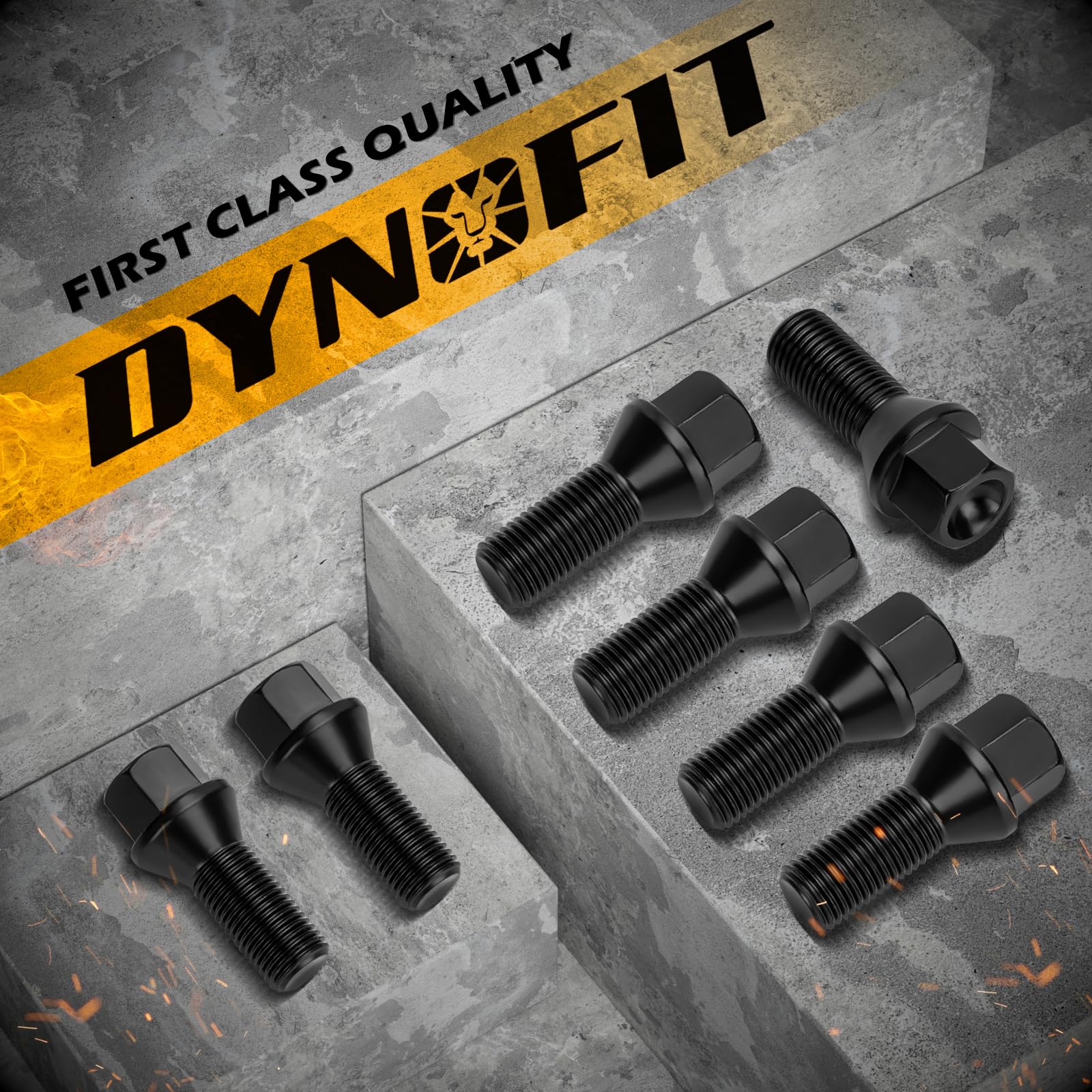 Dynofit 14X1.5 27Mm Shank Aftermarket Lug Bolts, 20Pcs Solid Black Conical Seat Studs For A1 A2 A3 A4 A5 A6 A7 A8 S1 S2 S3 S4 S5