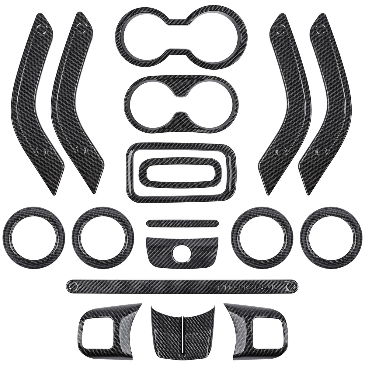 18 Pcs Full Set Interior Decoration Trim Kit Steering Wheel Center Console Door Handle Air Conditioning Vent Cup Holder Gear Cov