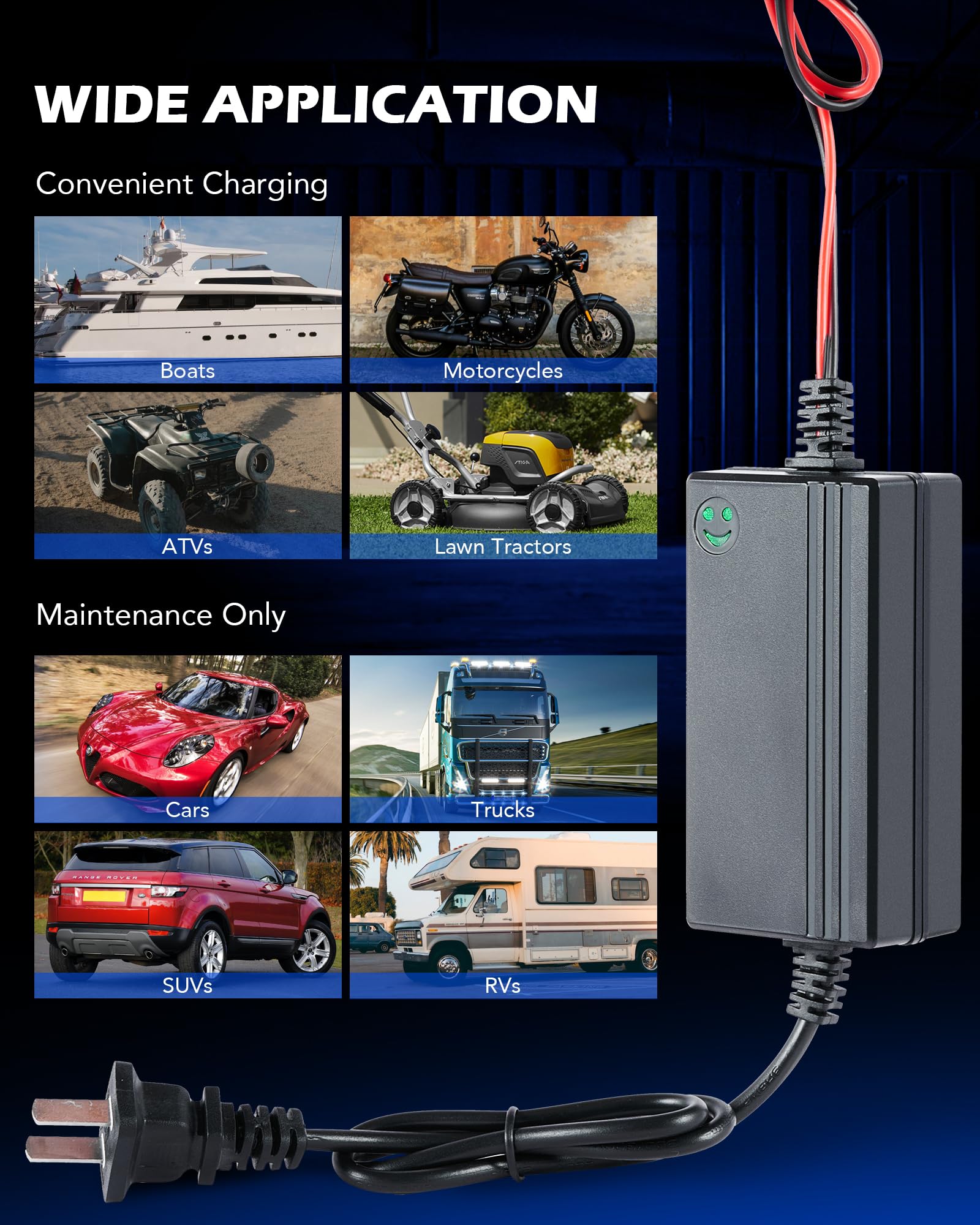 Orion Motor Tech 2Pc 12V Battery Charger And Maintainer, Trickle Charger For Charging Boats Motorcycles Atvs Riding Mowers & Car