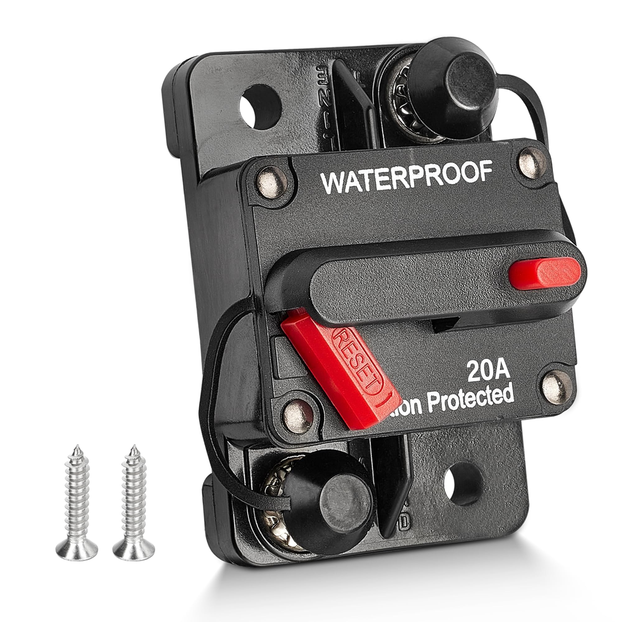 Red Wolf 20A Circuit Breaker Holder W/Manual Reset Switch 12-48V Dc For Boat Trolling Motor Marine Atv Trailer Vehicles Stereo A