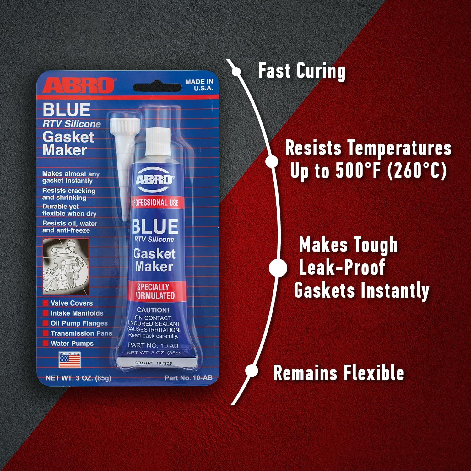 Abro Rtv Silicone Sealant And Gasket Maker: Up To 500F Heat, High Temp Silicone/Head Gasket Sealant, 3 Oz/85G Tube - Blue, Pack