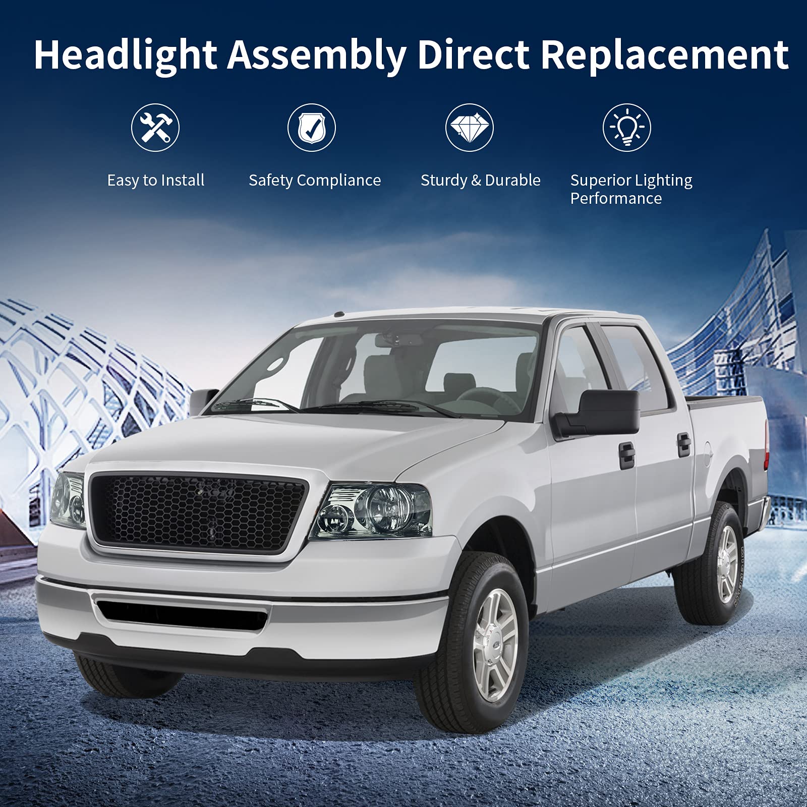 Autosaver88 Headlight Assembly Compatible With 2004 2005 2006 2007 2008 Ford F-150 Chrome Housing Clear Reflector Smoke Lens Pas