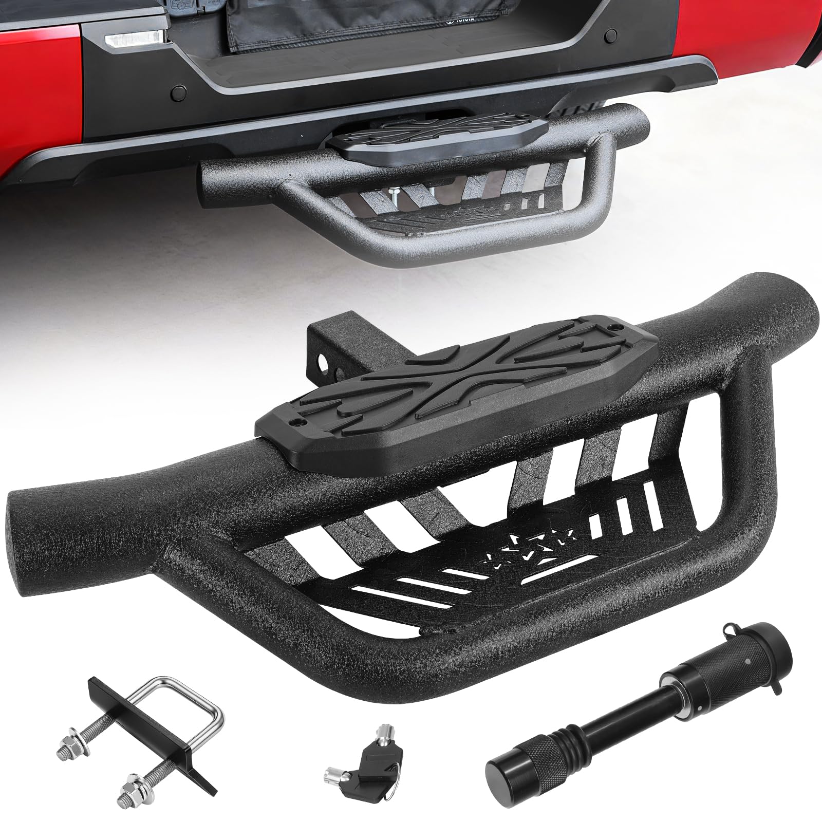 OTHOWE Double Layer Tow Hitch Step for 2 Hitch Receiver, Carbon Steel with Dual-Stage Black Powder Anti-Slip Trailer Hitch Step 