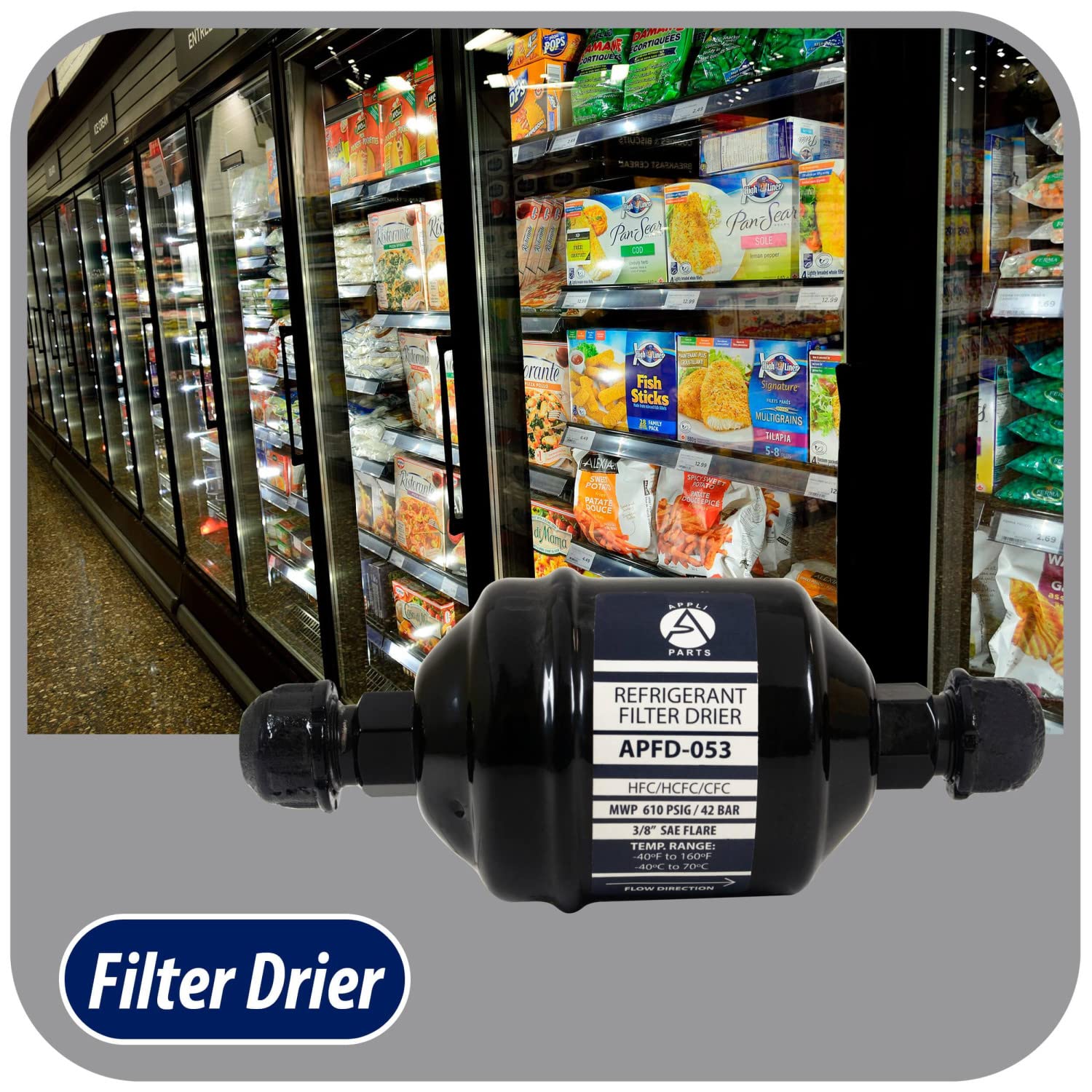 Appli Parts Apfd-053 3/8 In Liquid Line Refrigerant Ac Filter Drier Hvac Refrigeration 053 Sae Flare Connection Universal Unidir