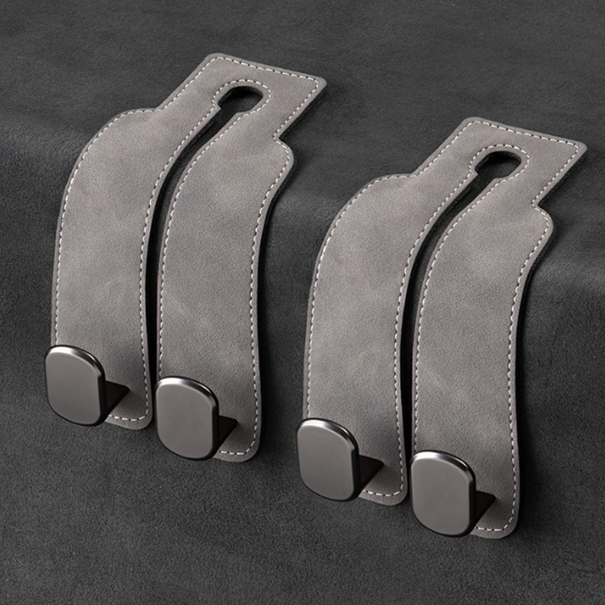 Amelity Car Purse Hooks, Headrest Hooks For Purses And Bags, Car Seat Hooks, Car Seat Back Double Hook Leather (Grey-2 Pack)