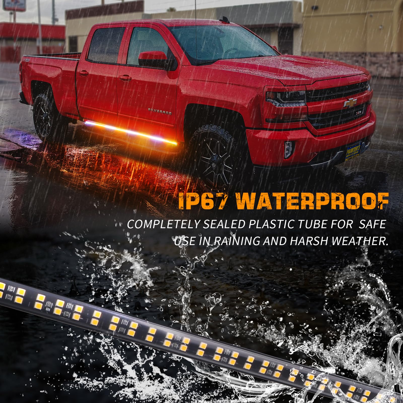 Xridonsen 2Pcs 70 Inch Truck Strobe Lights Strip 864 Led Emergency Running Board Lights Amber White Flashing Warning Hazard Caut