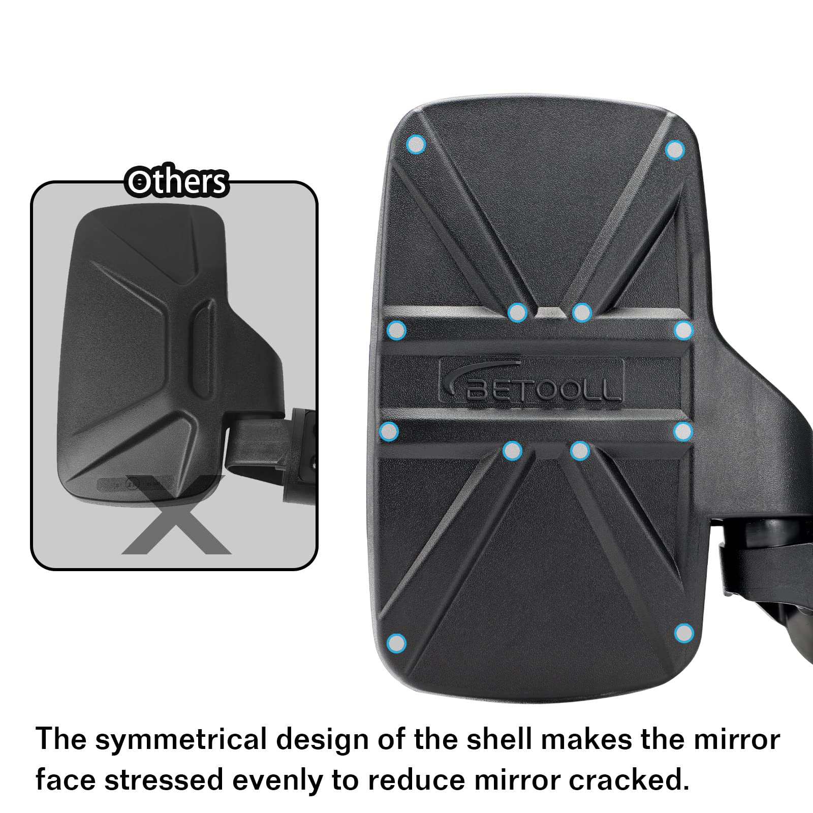 Betooll Upgraded Adjustable Pair Utv Side Mirror Set 1.75 Or 2Inch Roll Bar Cage, Universal Utv Side View Mirrors High Impact(Pack Of 2)