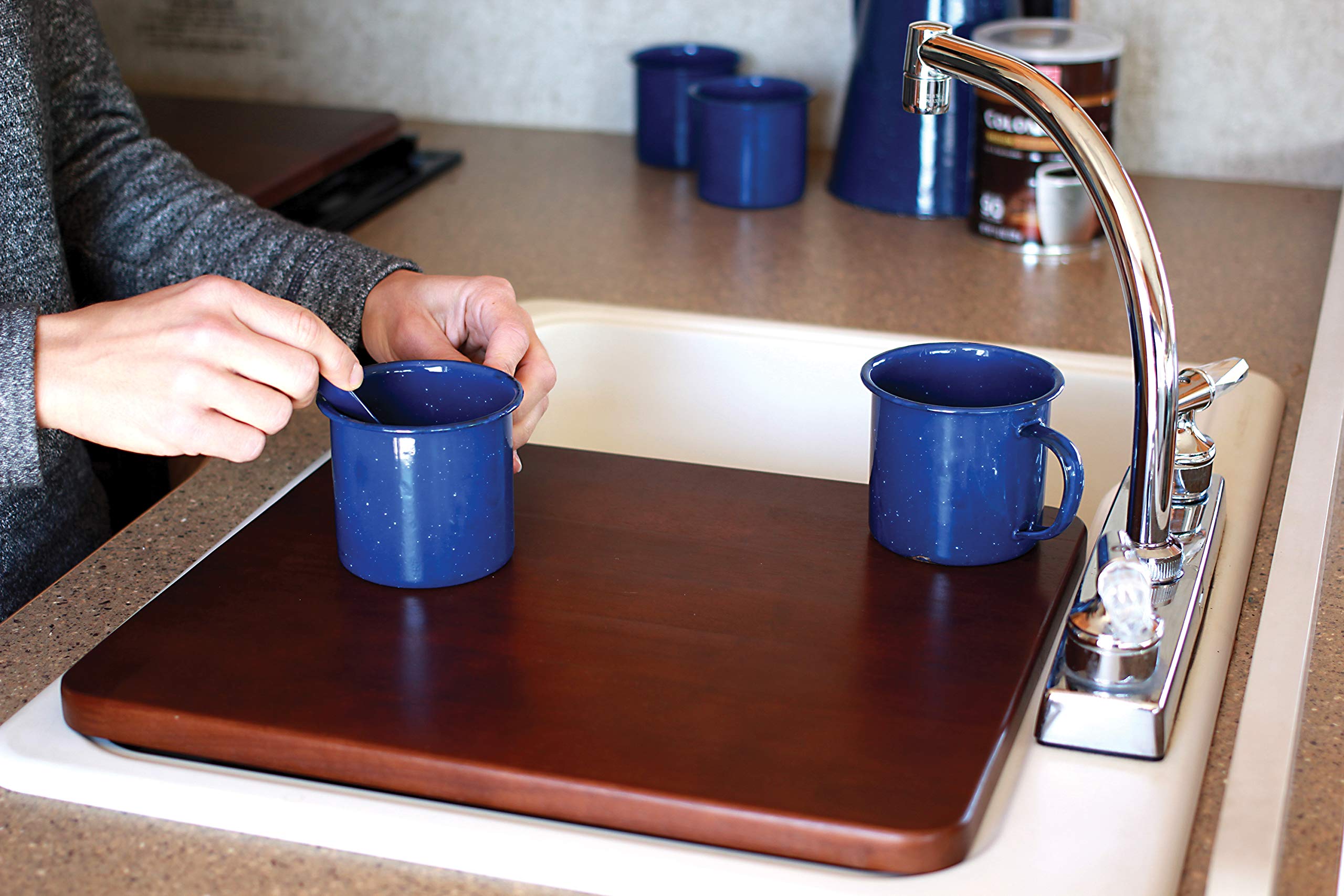 Camco Rv Oak Accents Sink Cover | Features Heavy-Duty, Non-Toxic Gloss Finish, Adjustable Rubber Feet, And Measures 13-Inches By